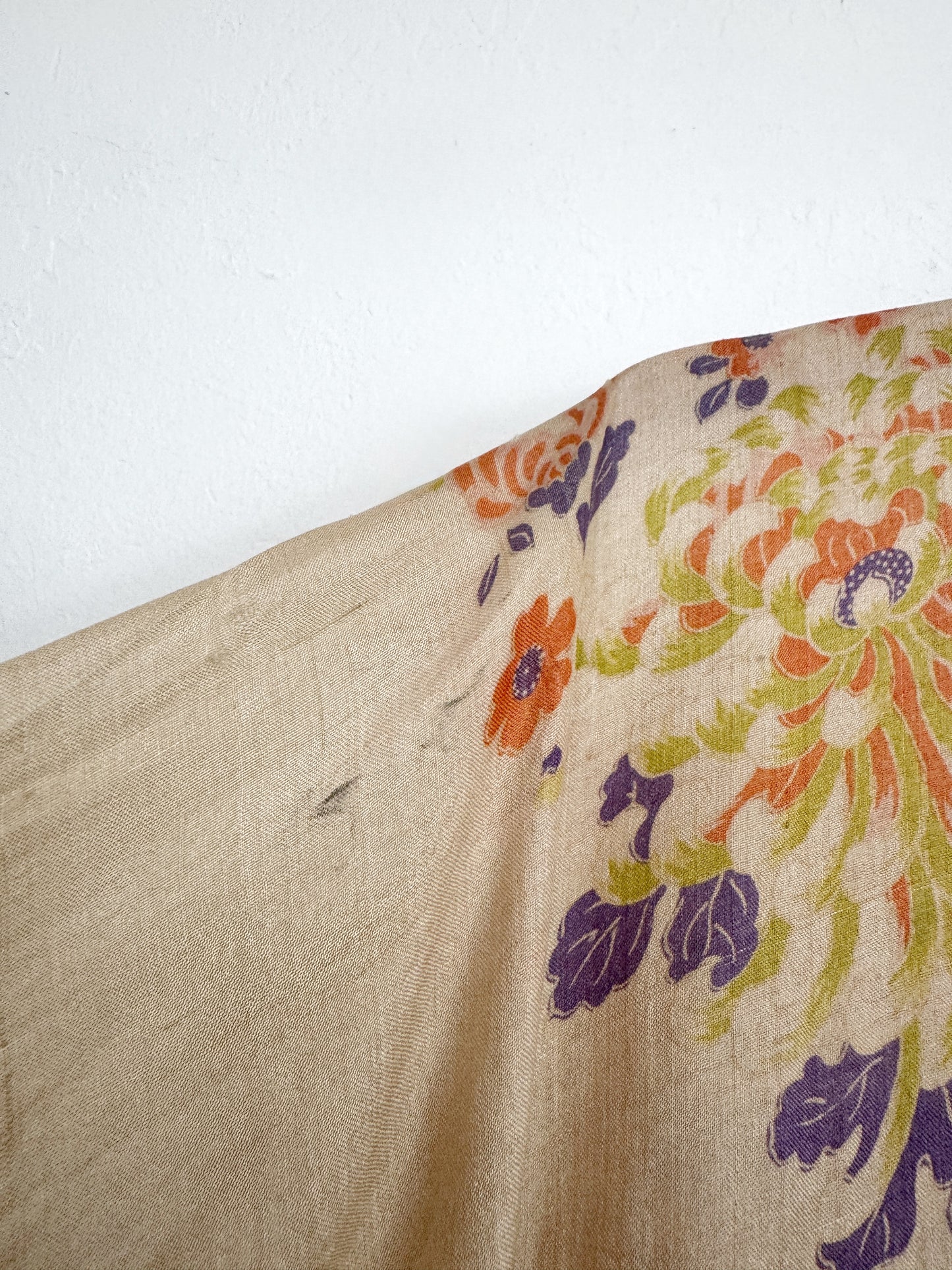 1920s Chartreuse + Periwinkle Pongee Silk Duster Robe