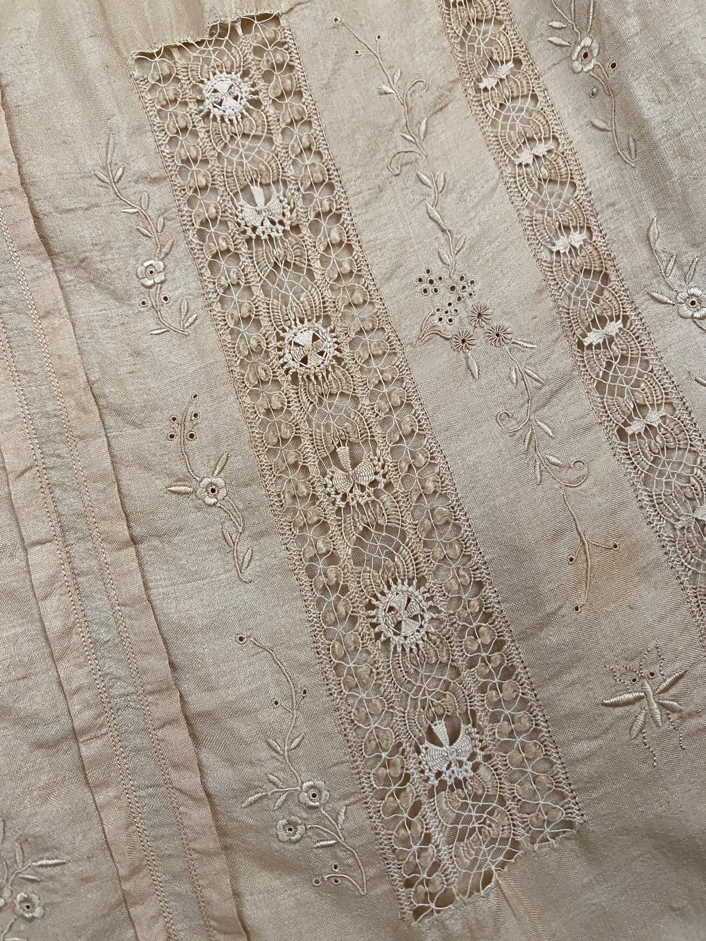 Antique Intricate Ecru Silk Lace Blouse- S/M