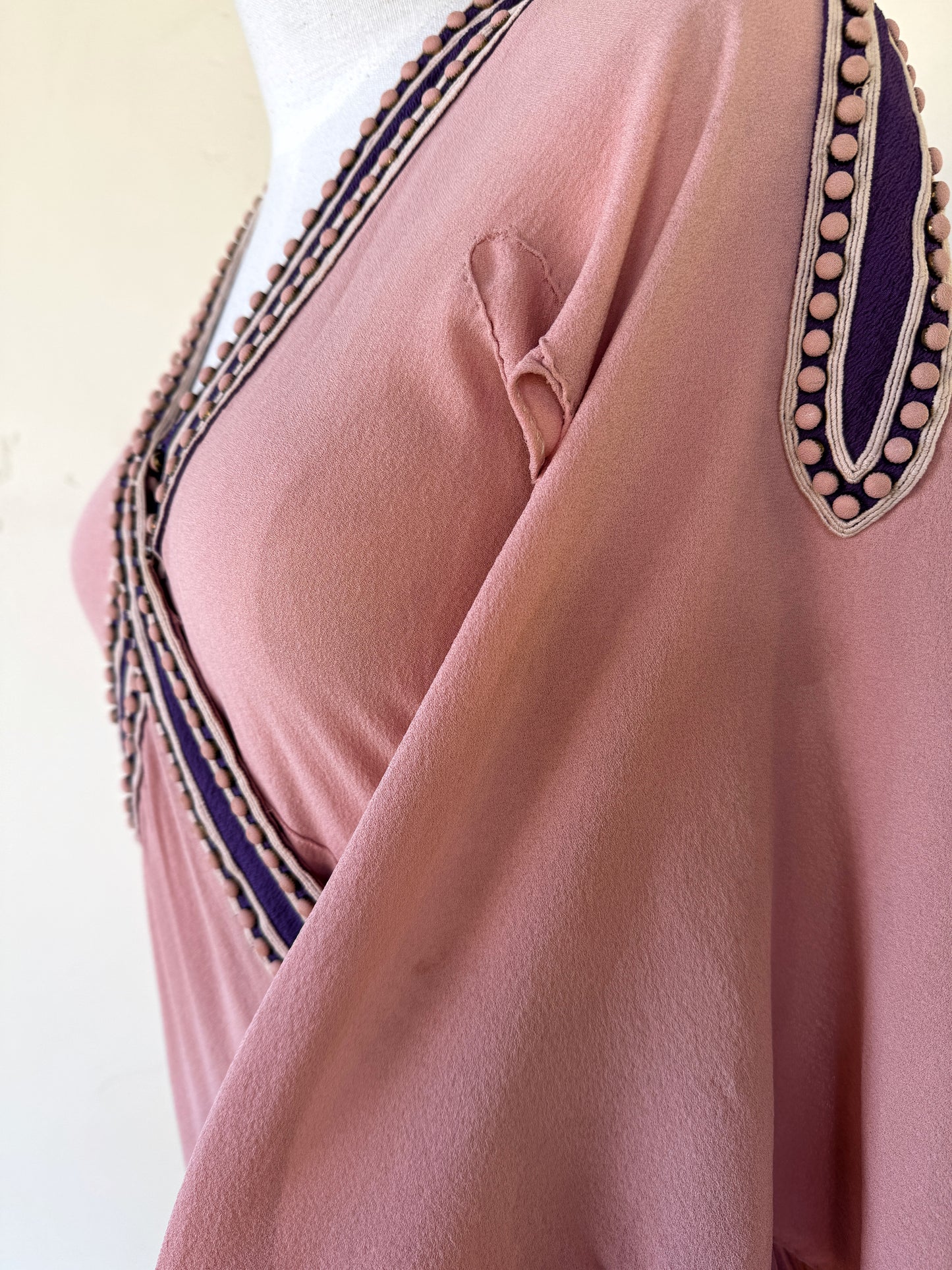 1930s Raspberry + Grape Sherbet Crepe Wrap Dress w/ Studs + Angel Sleeves- S/M