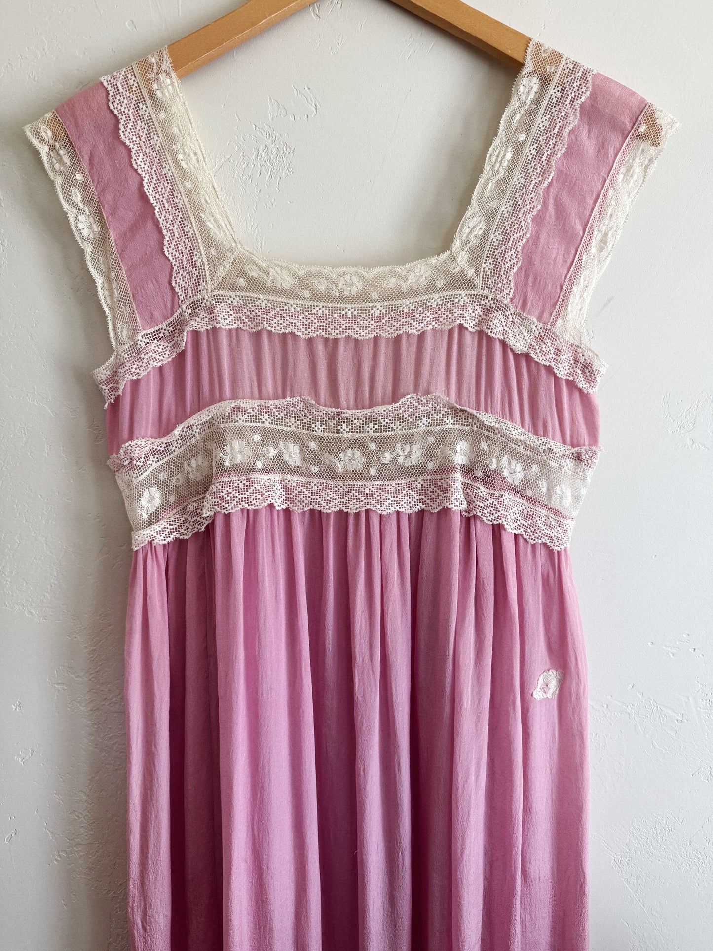 Edwardian Lavender Silk + Lace Nightgown Dress- S/M