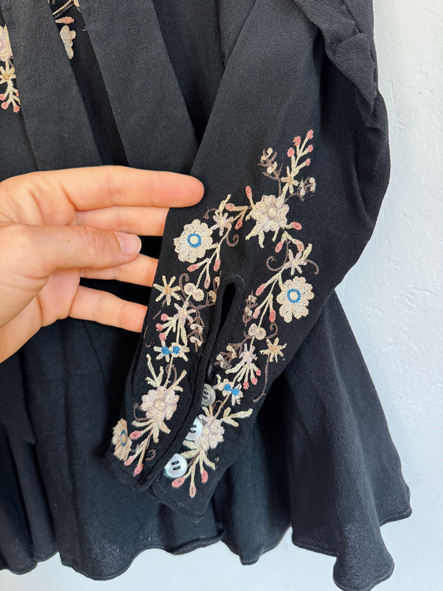 1930s Exquisite Black Embroidered Blouse- XS