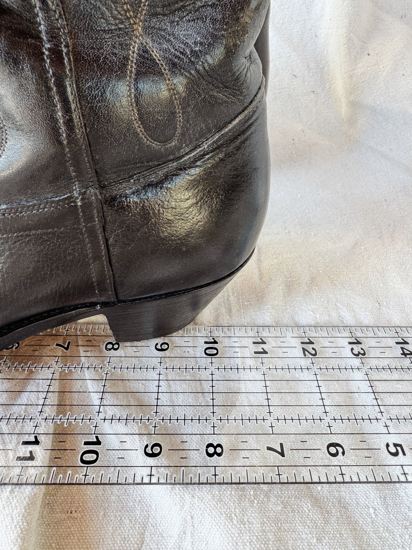 1940s/50s Black Pee Wee Cowboy Boots w/ Crescent Moon + Star Inlay- 9/9.5