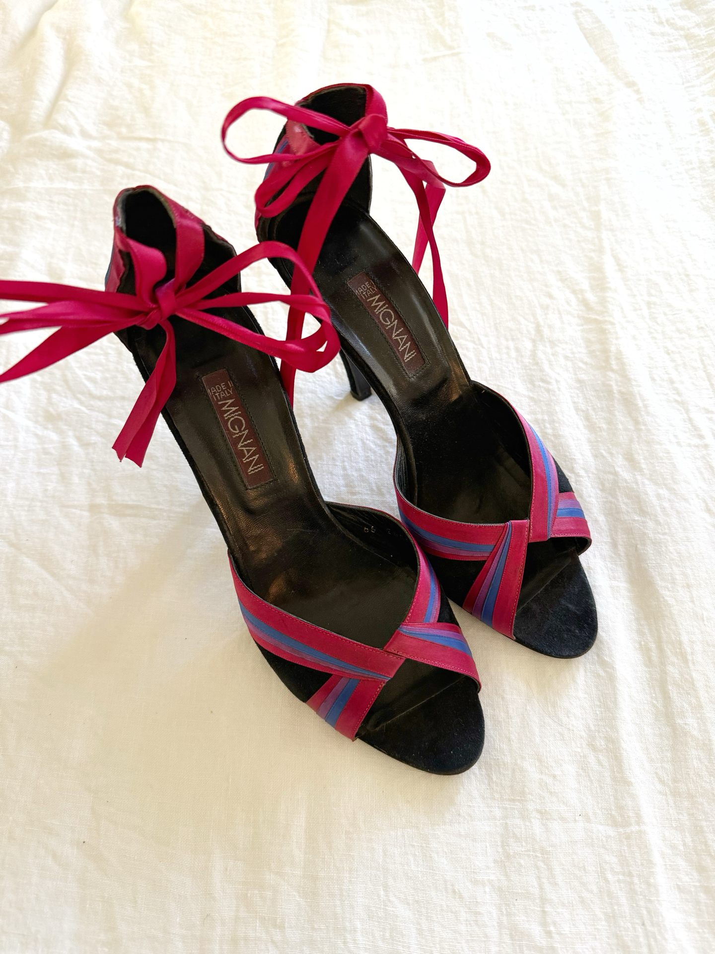 1980s/90s Suede + Satin Ribbon Heels- 8/8.5