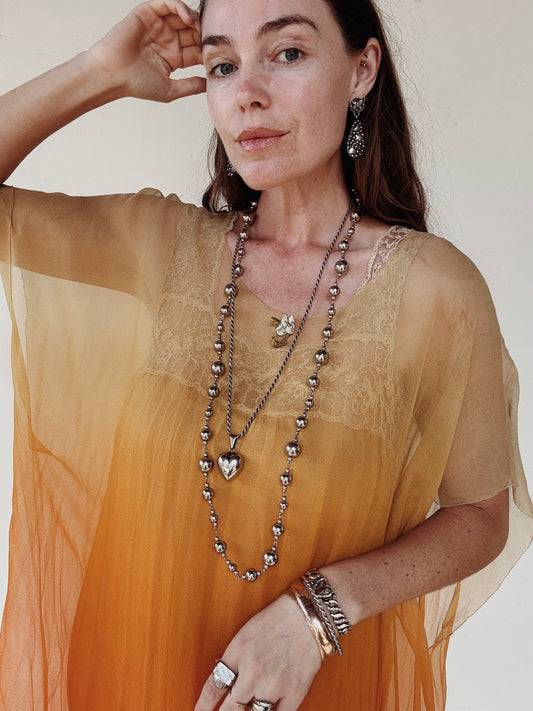 1920s Radiant Orange Ombré Silk Chiffon Ensemble- S/M