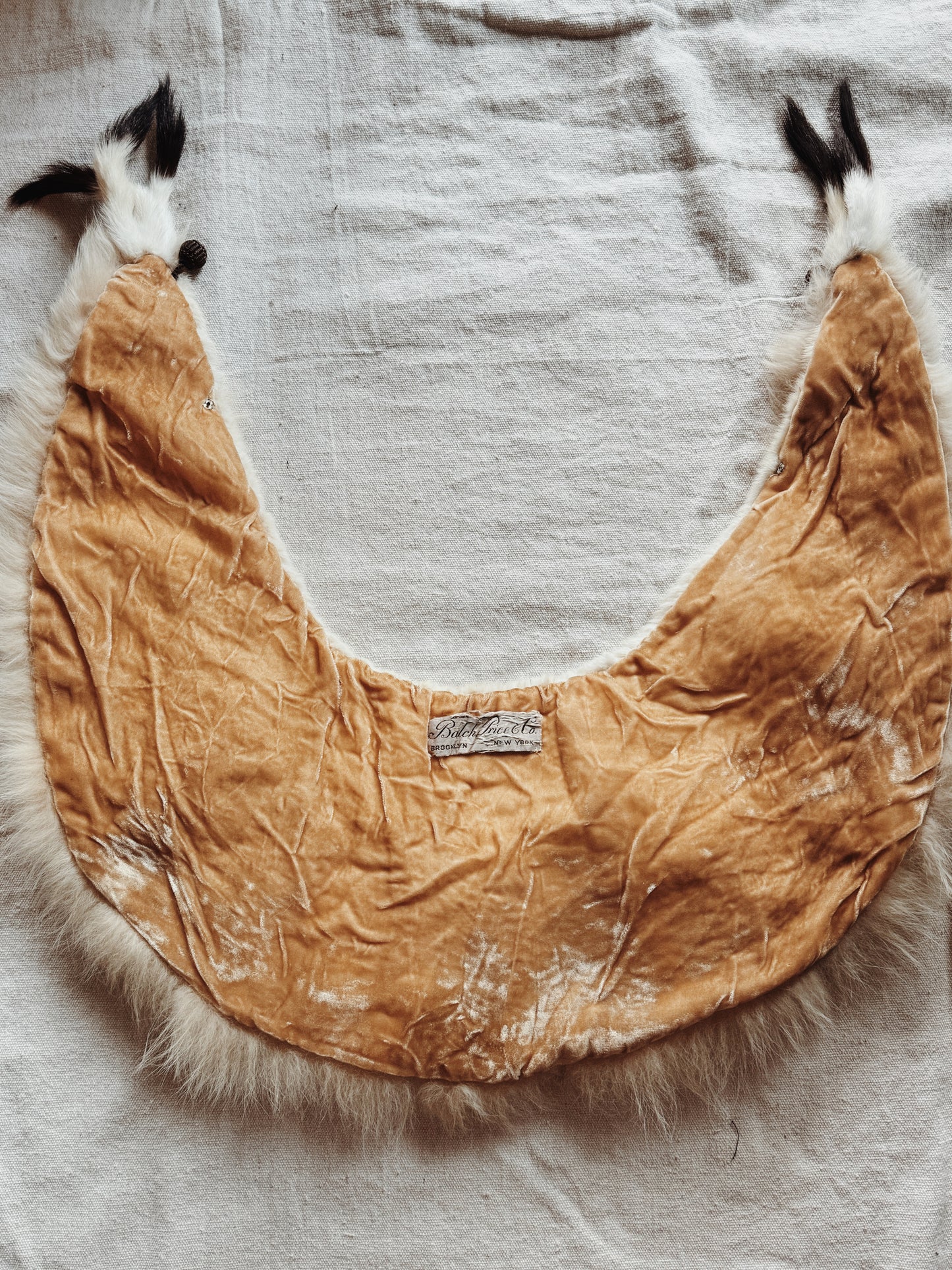 1930s Sumptuous Ermine Fur + Silk Velvet Collar w/ Bon Bon Closure