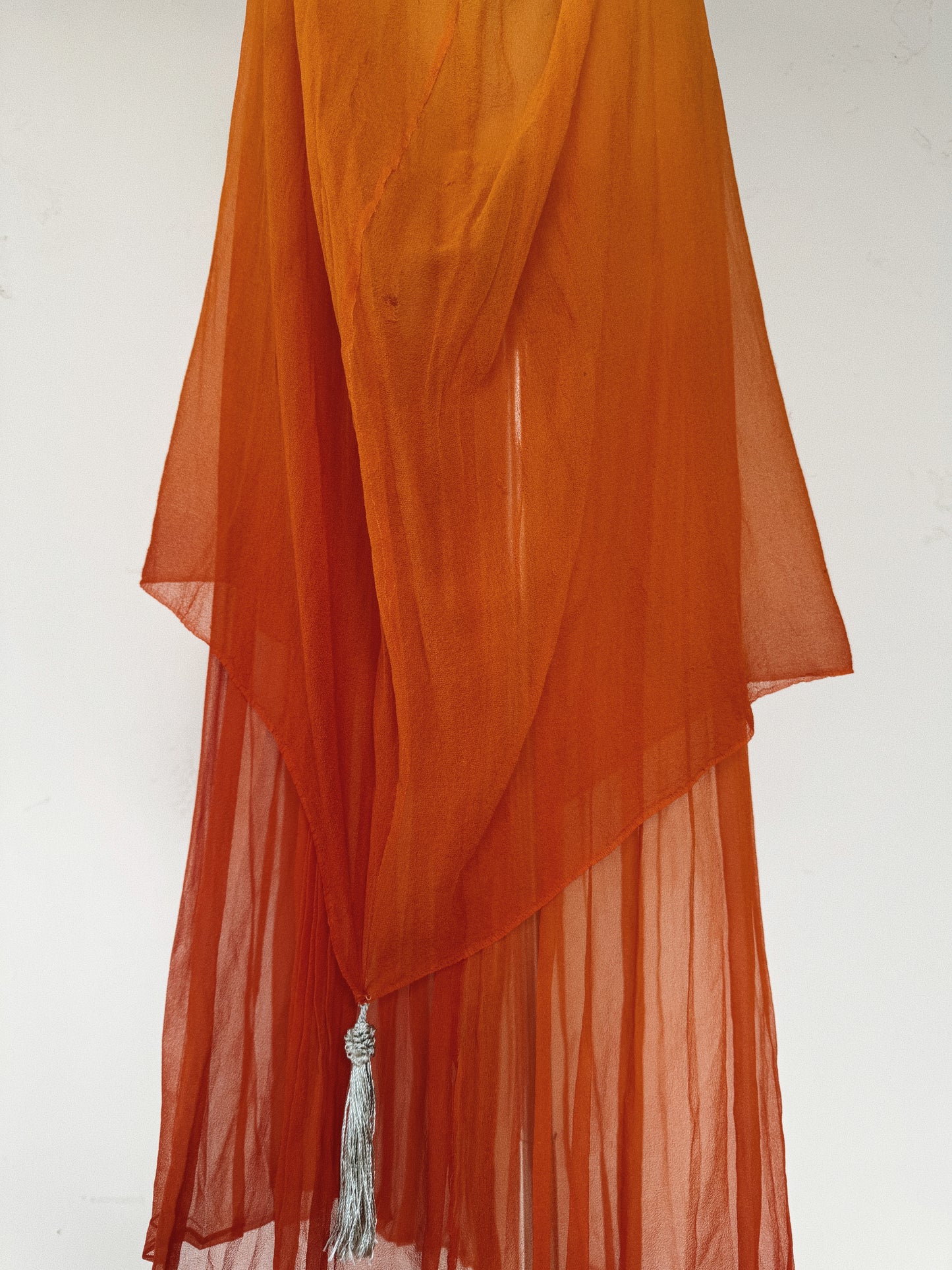 1920s Radiant Orange Ombré Silk Chiffon Ensemble- S/M