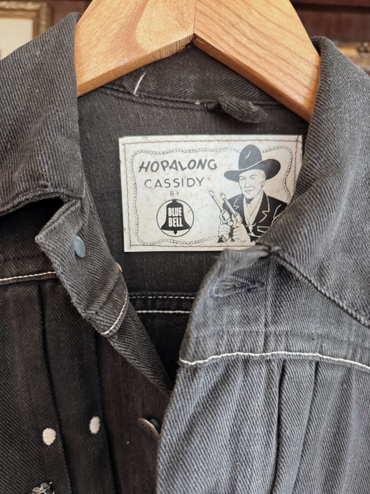 1950s Black Cropped Denim Blue Bell Hopalong Cassidy Selvedge Jacket- S