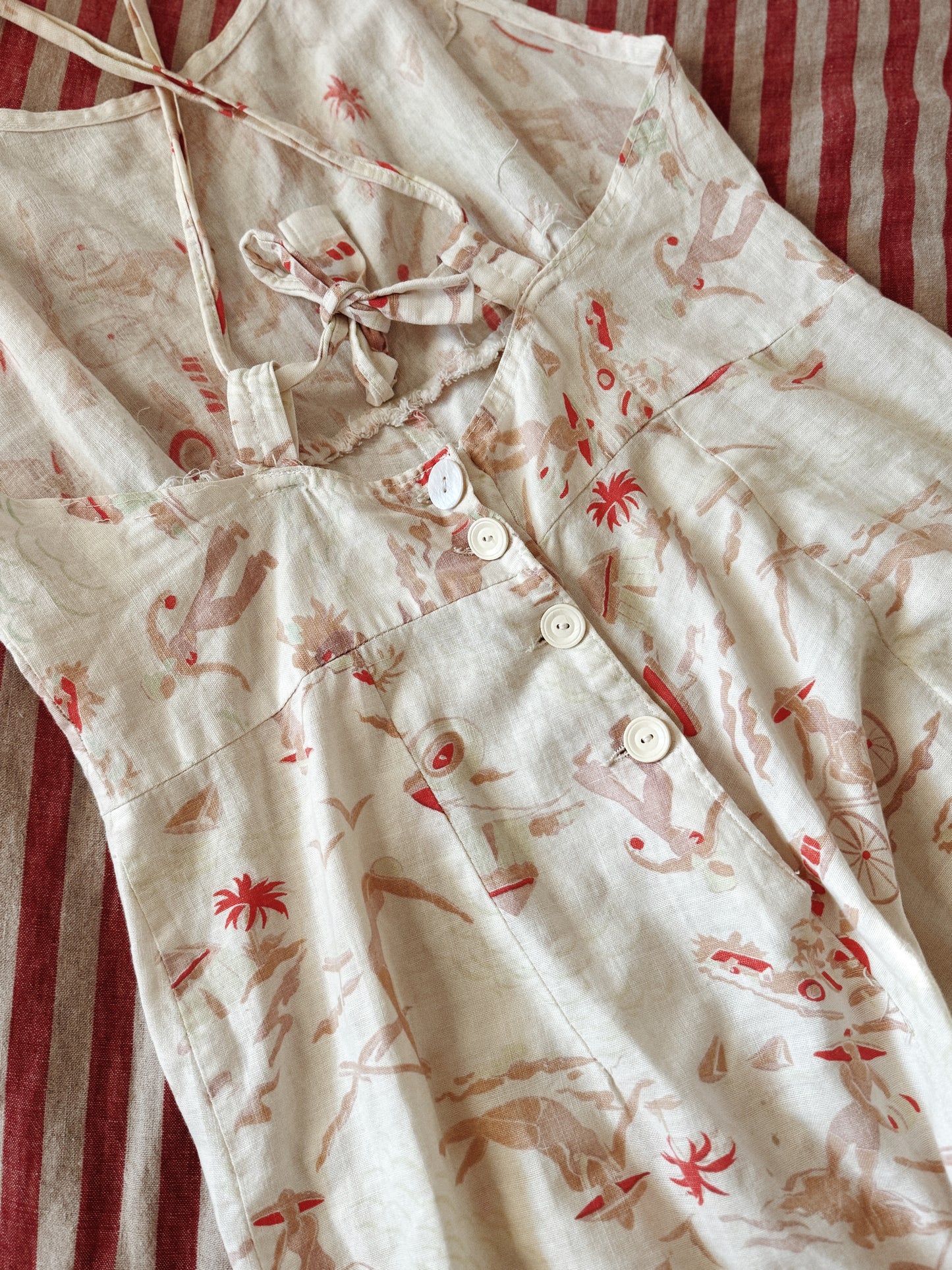 1930s Novelty Summertime Print Beach Pajama Jumpsuit- M