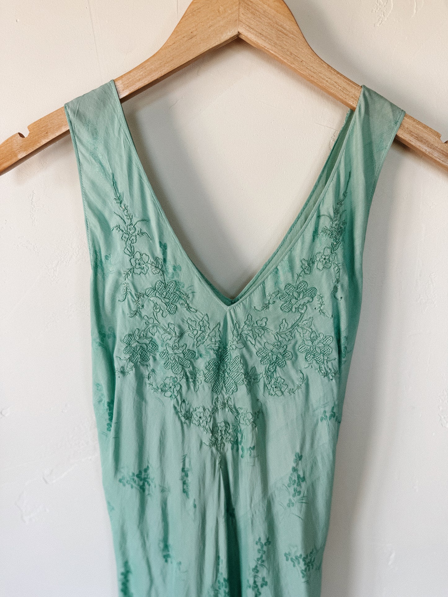 1930s Aquamarine Silk Floral Jacquard Slip Dress- S/M-M