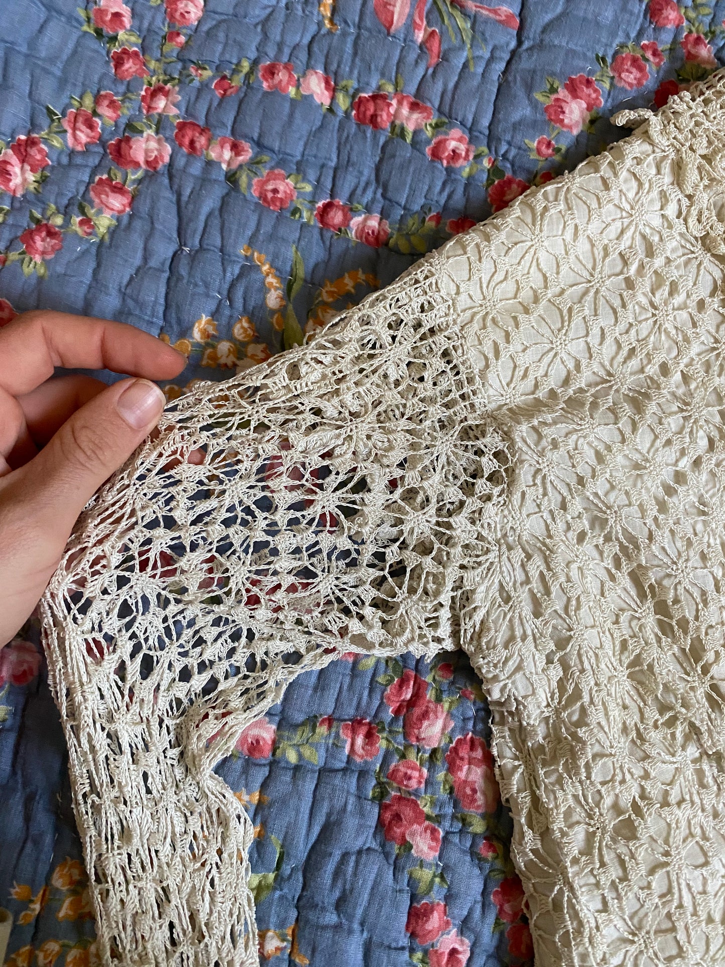 Antique Edwardian Crocheted Bodice Blouse w/ Peplum + Rosette- S