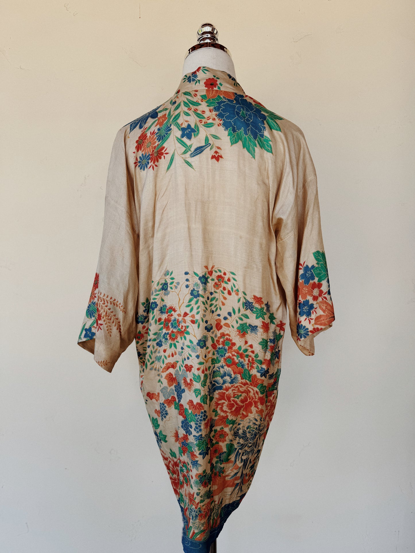 1920s Vivid Pongee Silk Duster Jacket w/ Frog Closure