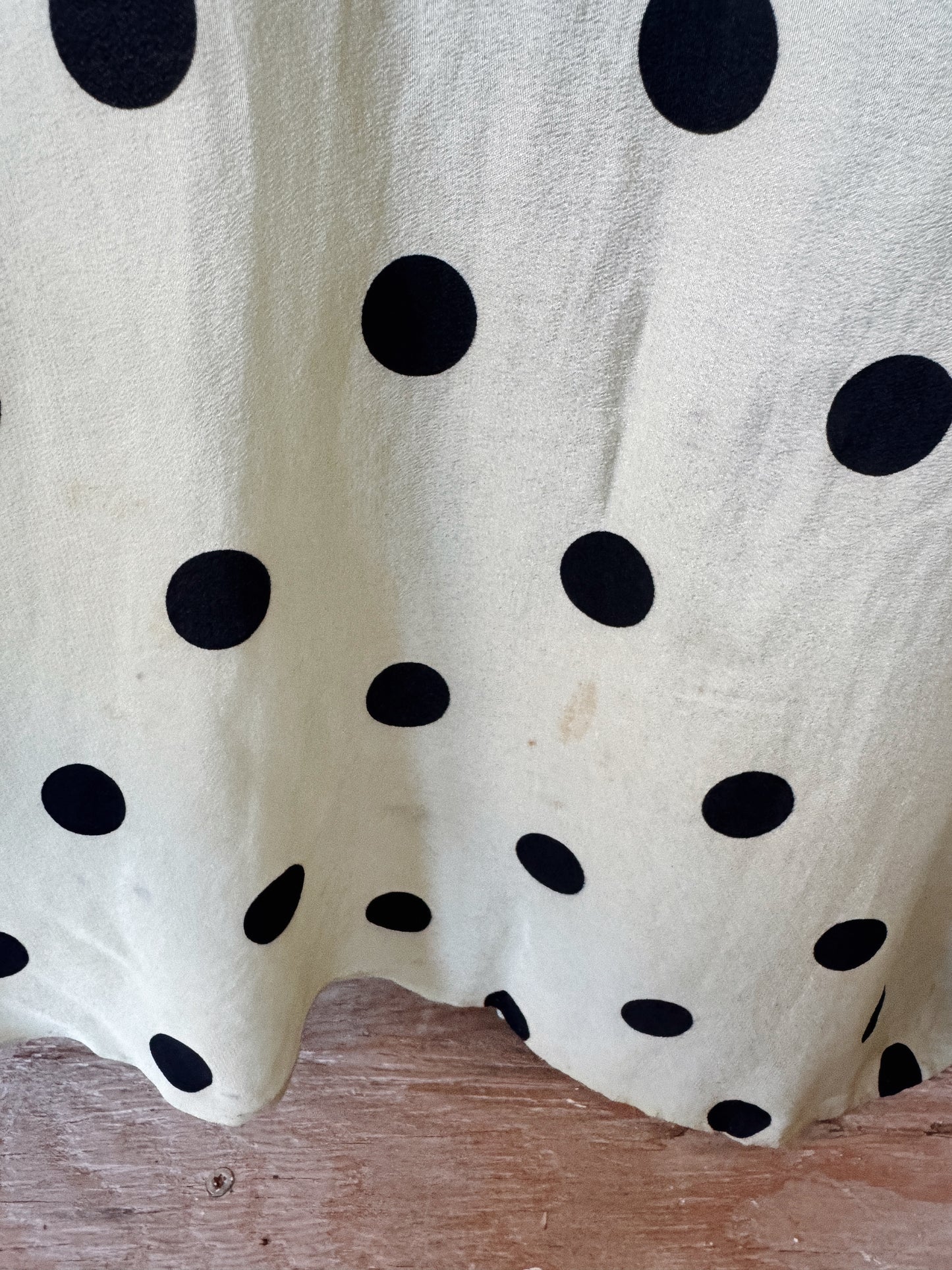 1930s Mint + Black Polka Dot Silk Draped Gown w/ Velvet Bows- S/M