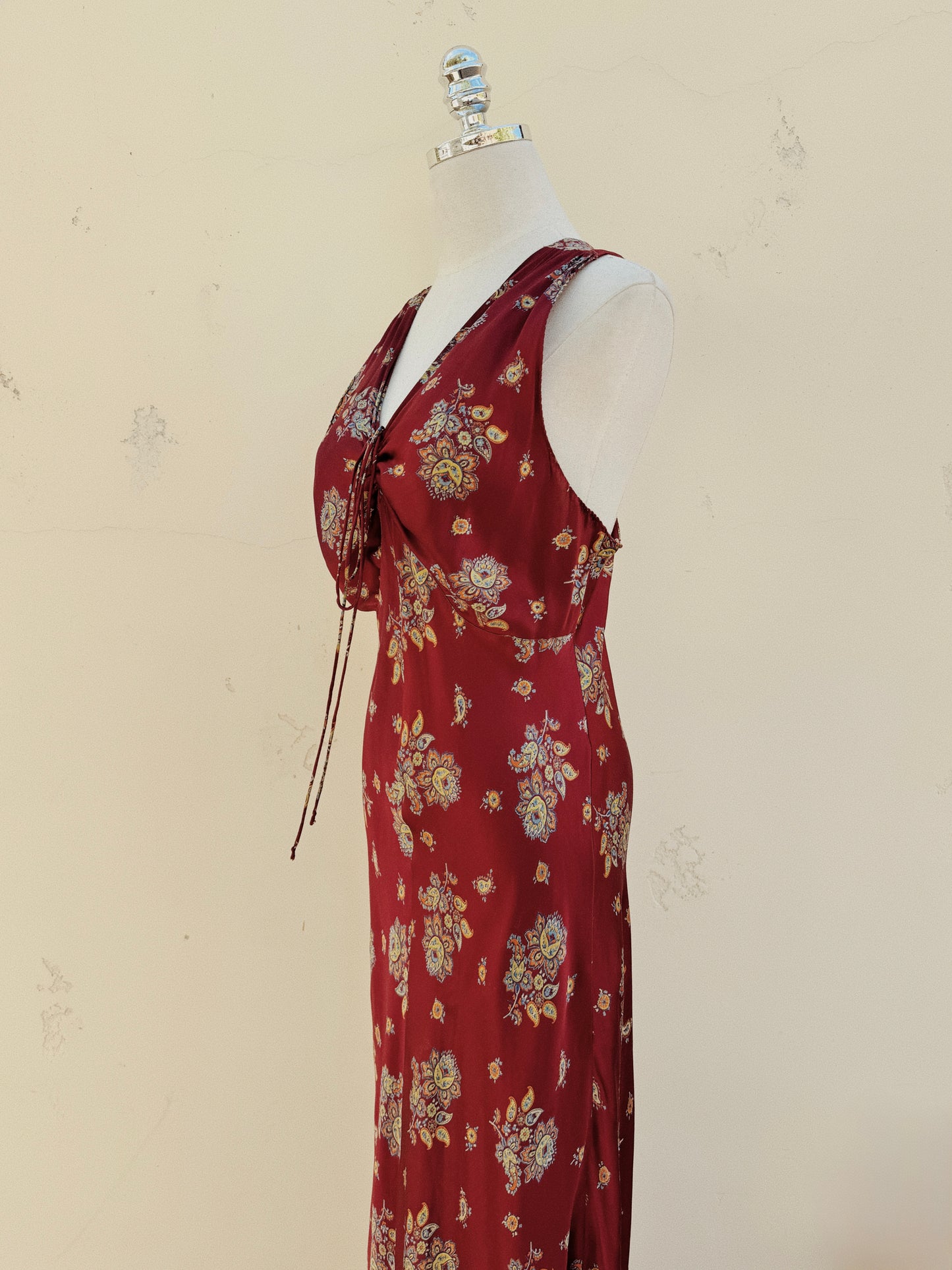 1940s Cabernet Paisley Silk Printed Slip Dress- M