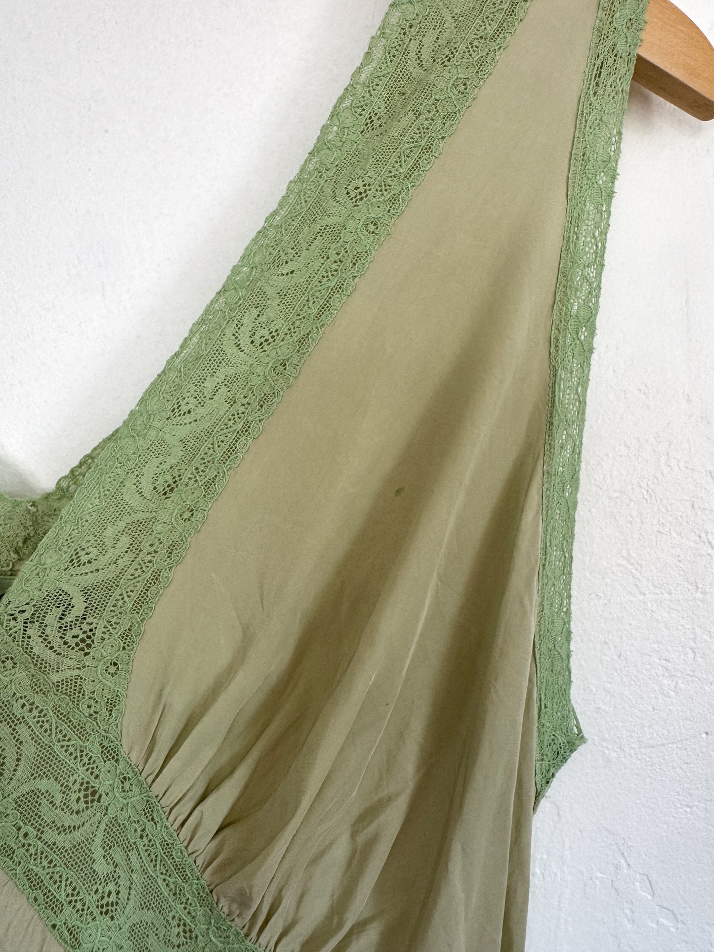 1940s Honeydew Rayon + Lace Bias Cut Slip Dress- S