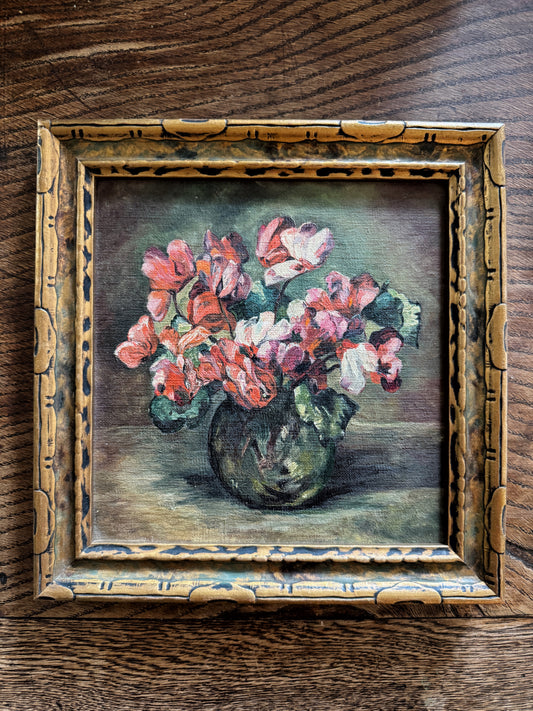 1930s/40s Petite Square Floral Oil Painting- 8 x 8”