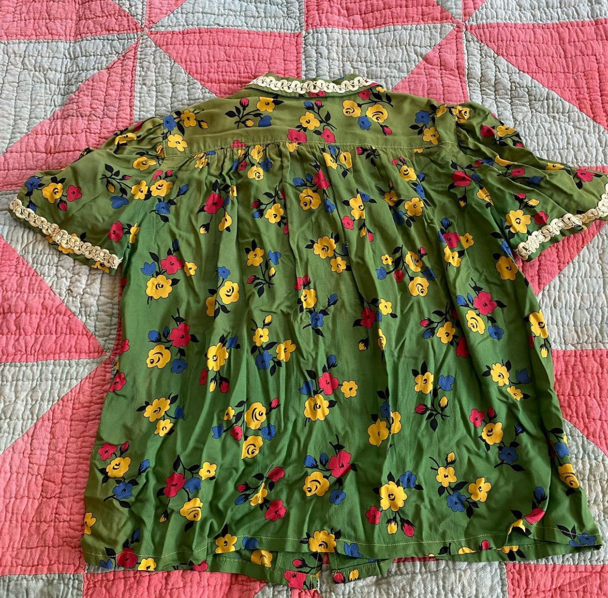 1940s Jubilant Green Rayon Floral Culotte Short Set- L/XL