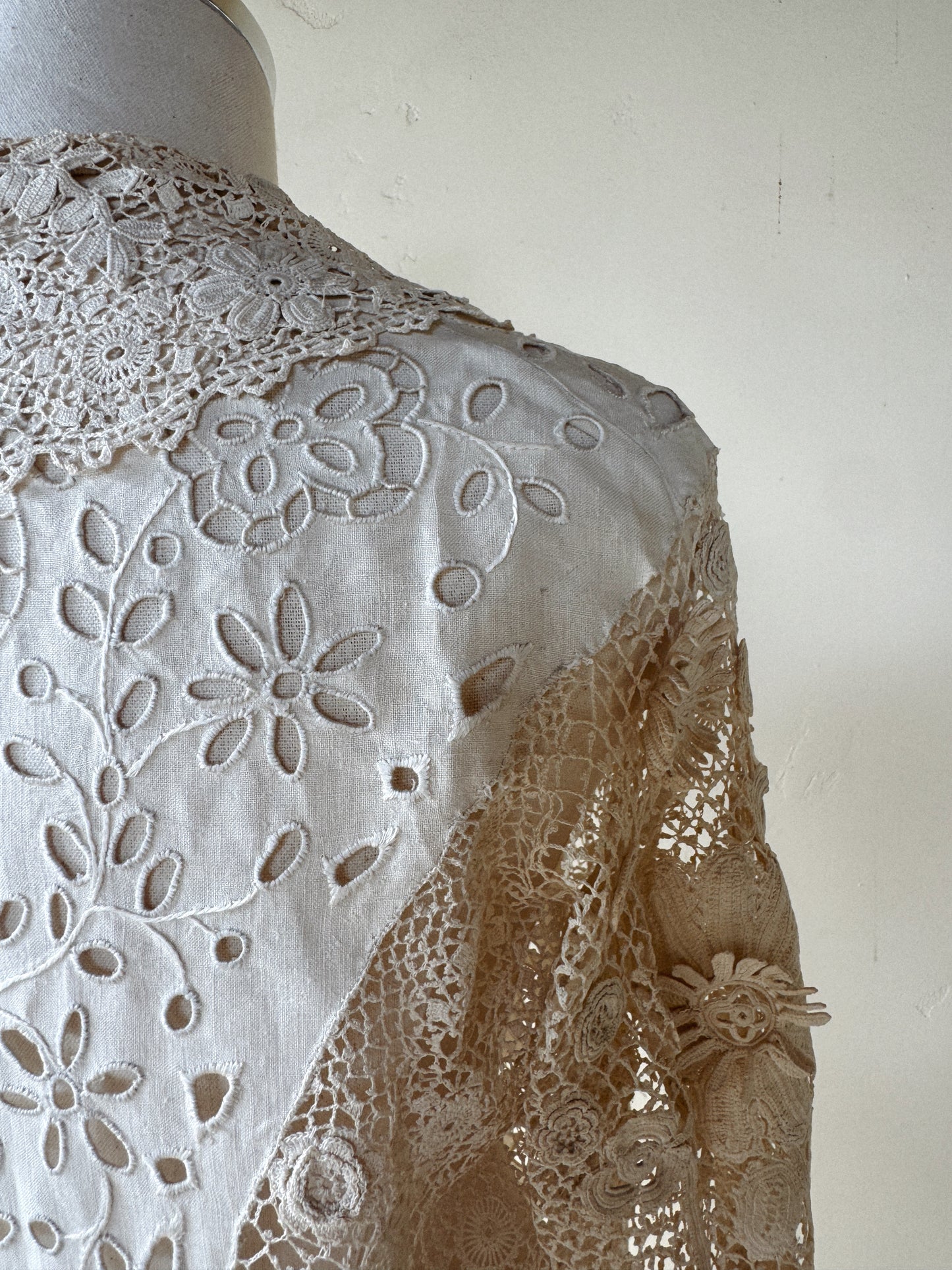 Rare Edwardian Irish Crochet Duster Coat w/ Pom Poms- M
