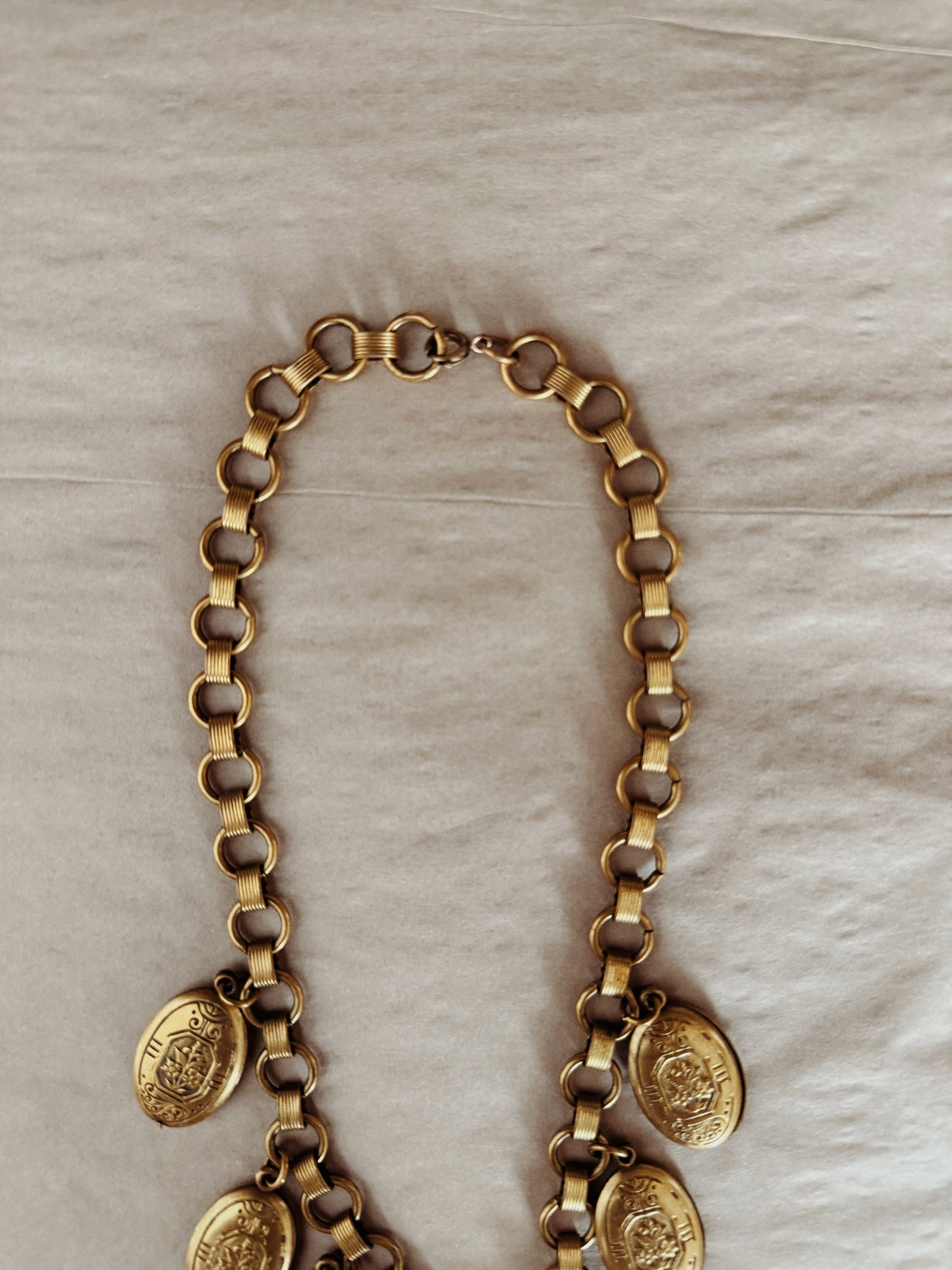 1930s Deco Brass Tiered Locket Necklace