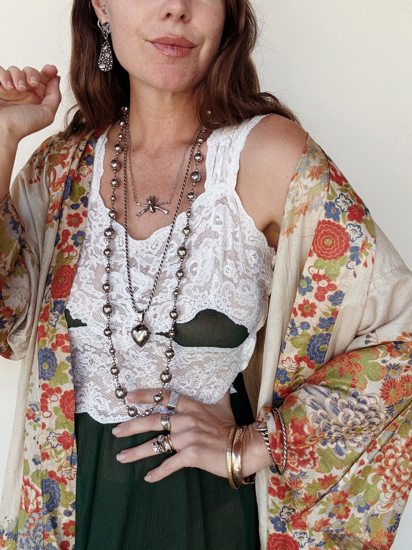 1920s Unique Chartreuse + Orange Pongee Silk Duster Robe