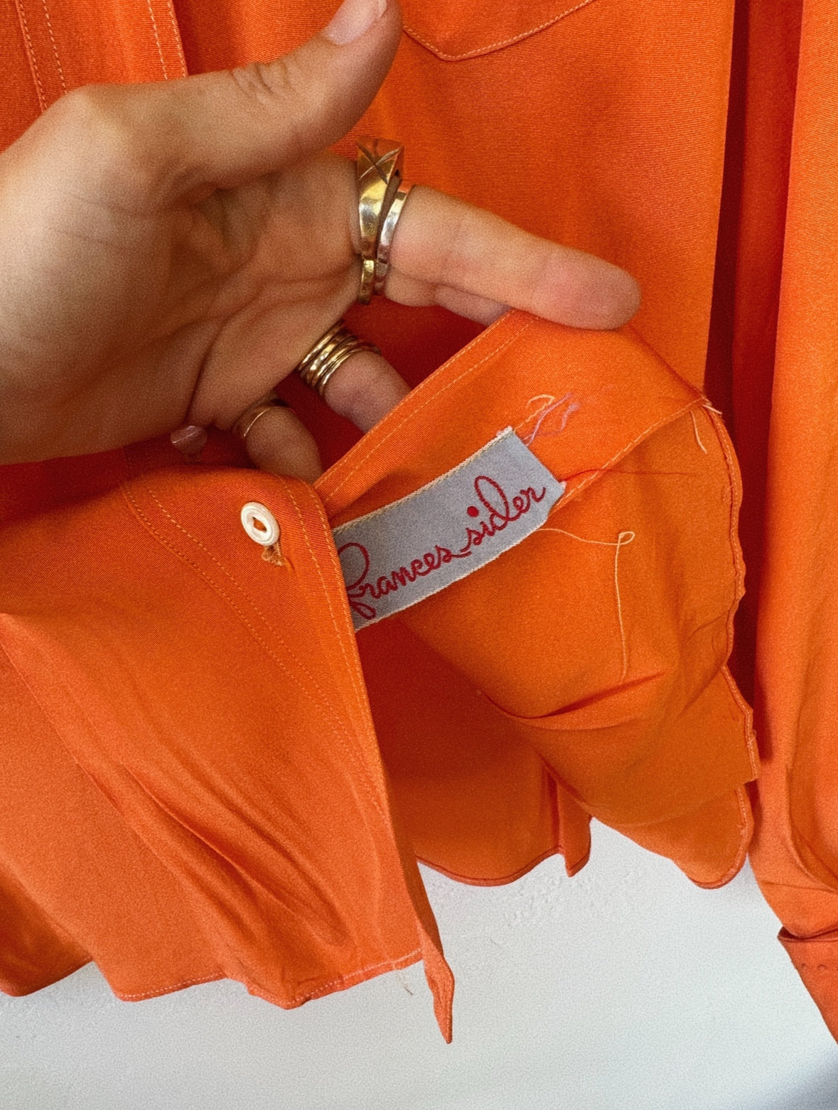 1940s Orange Sorbet Silk Crepe Blouse w/ Monochrome Stitching- S/M