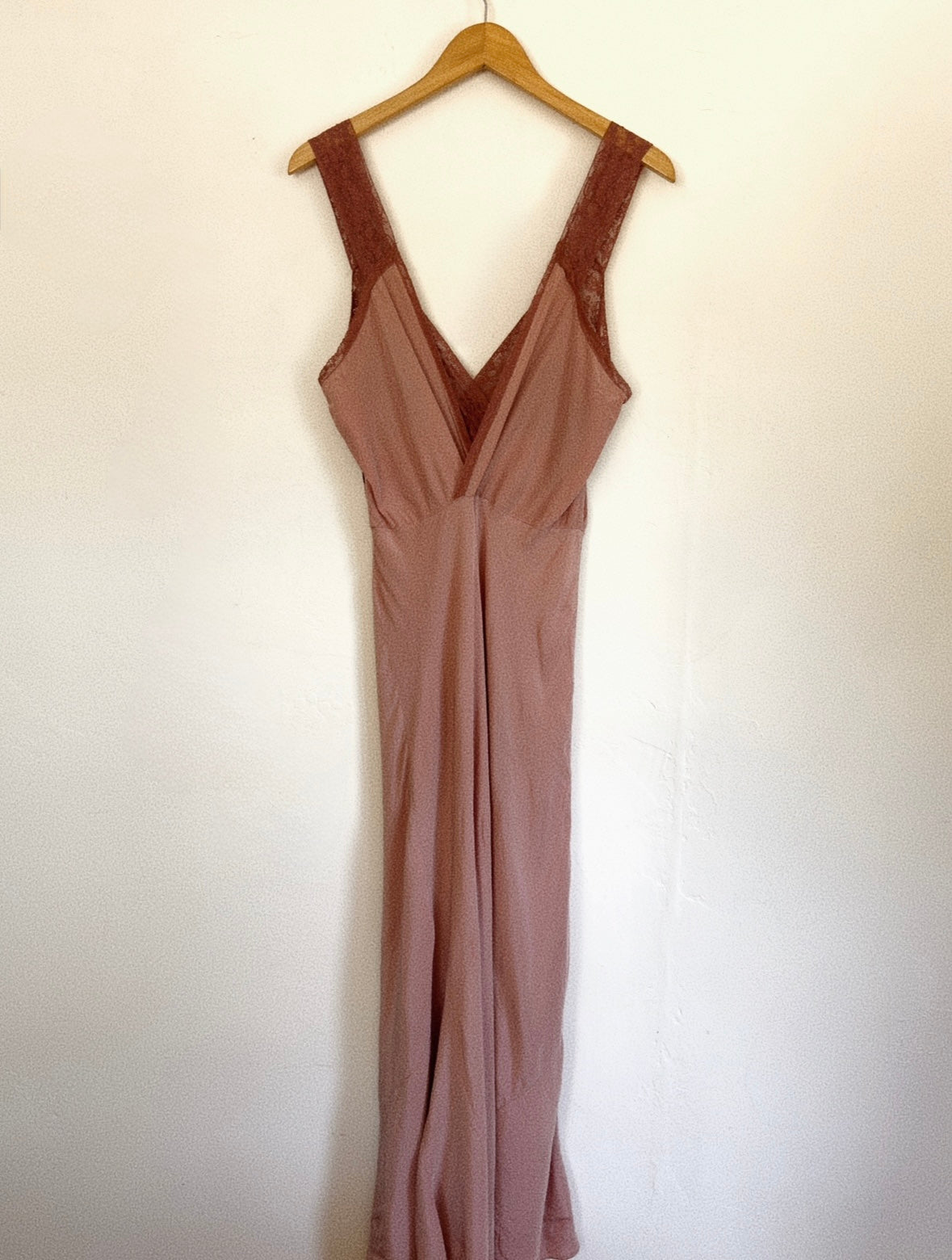 1940s Plum Chiffon Rayon + Lace Slip Dress- M-L