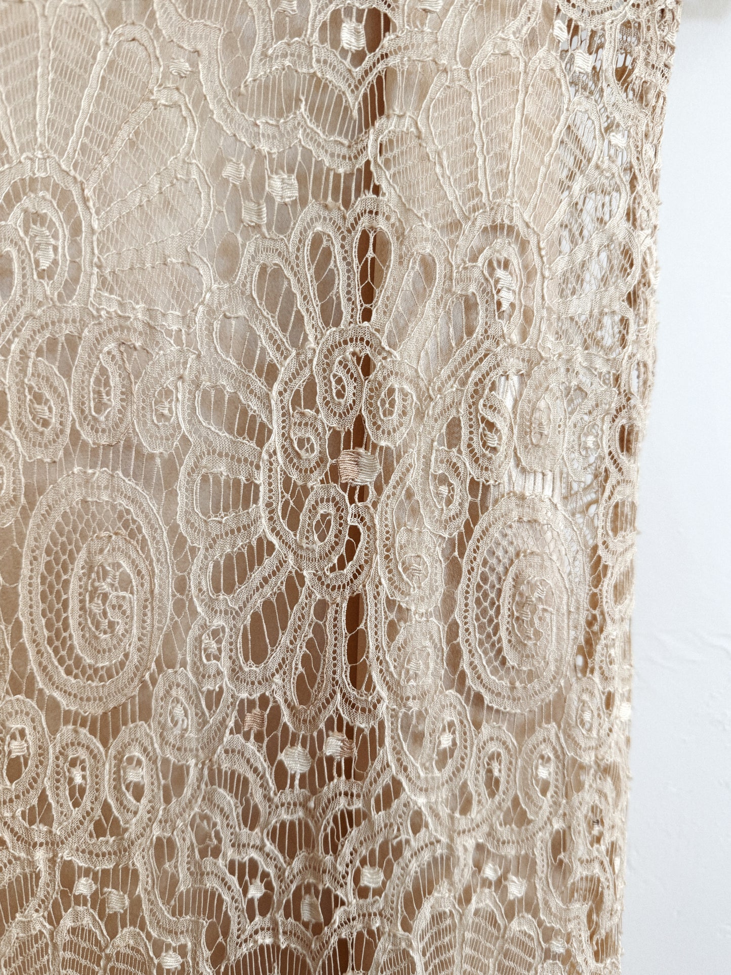 1930s White Lace + Puffed Shoulder Gown w/ Rhinestone Belt- XS/S