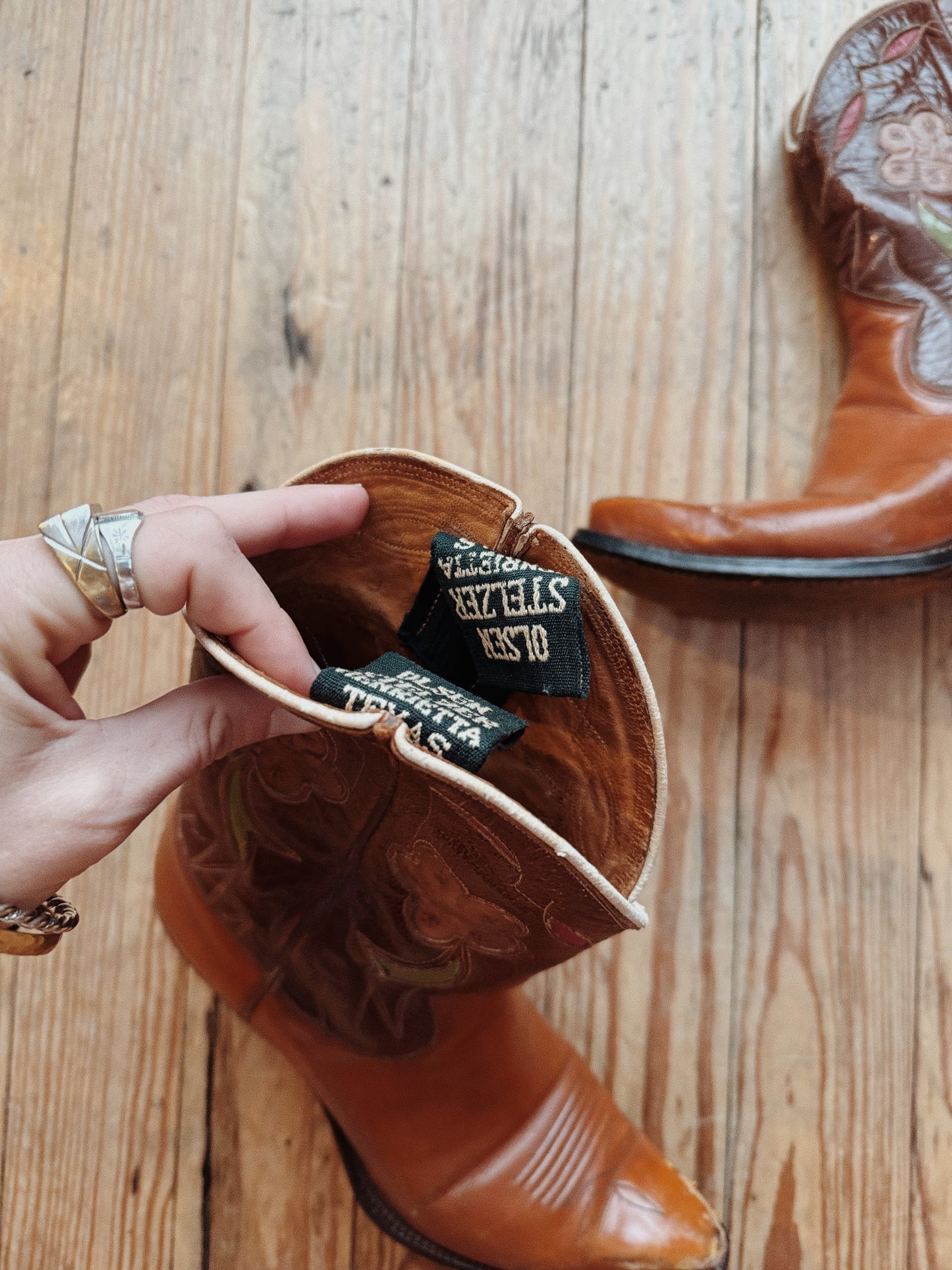 1950s Pee Wee Cowboy Boots w/ Tooled Floral Inlay- 8