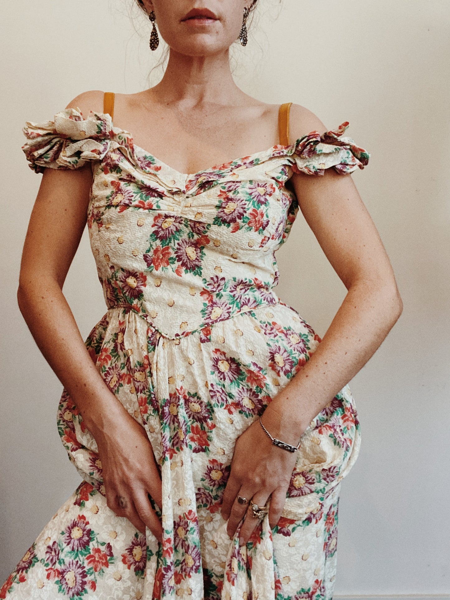1940s Multicolored Floral Seersucker Gown- 6