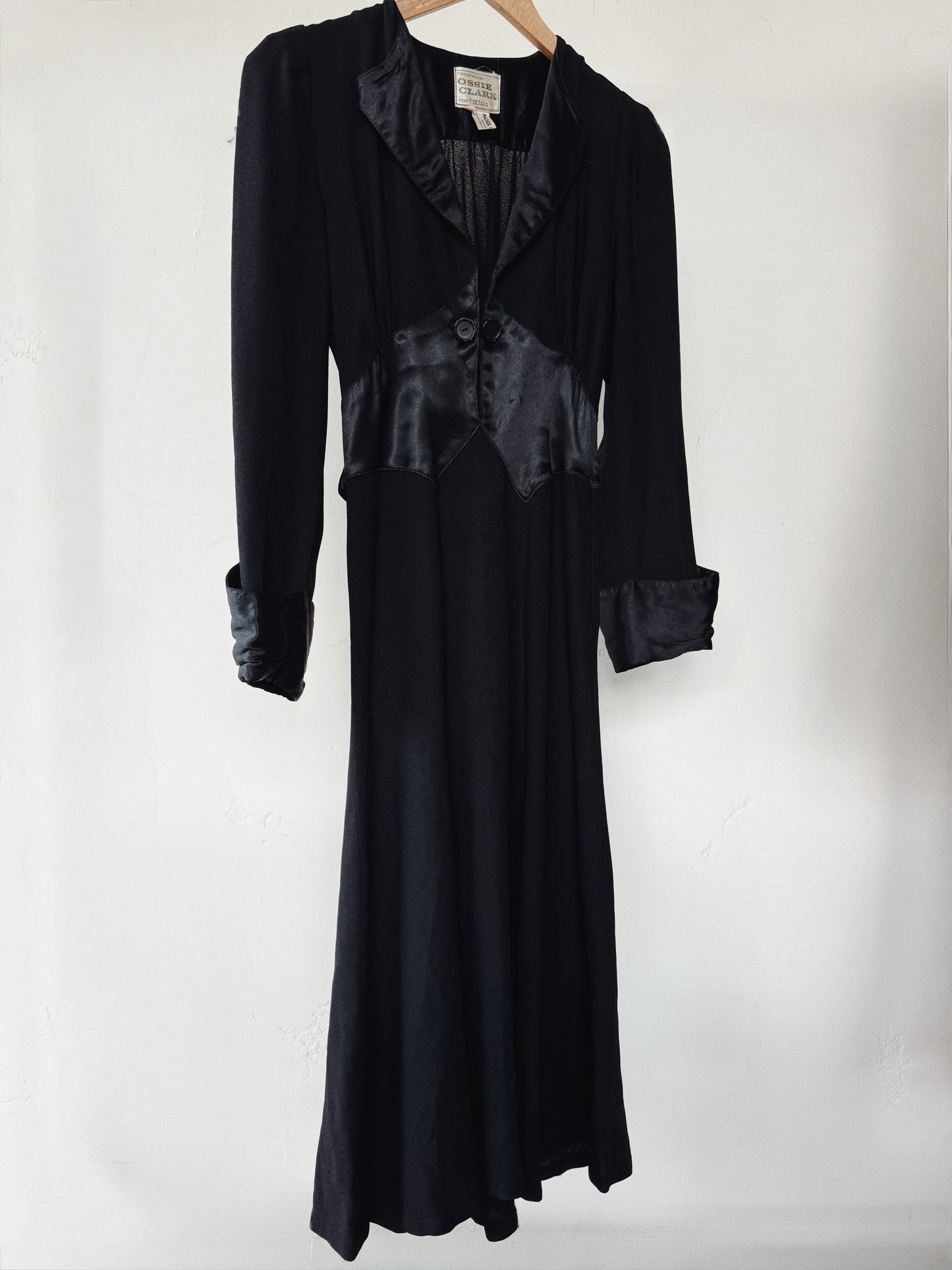 1970s Ossie Clark Black Moss Crepe Dress- S