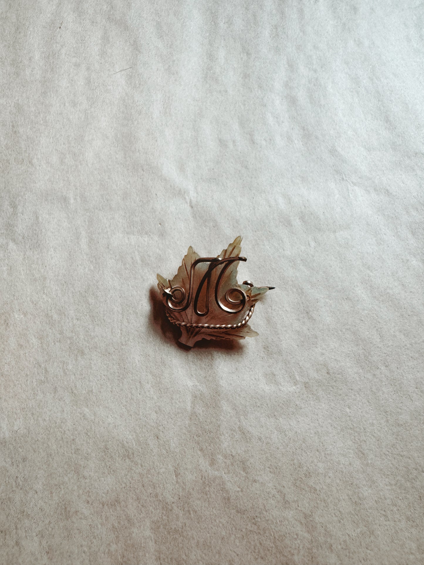 1940s Sweetheart “M” Mother of Pearl Maple Pin