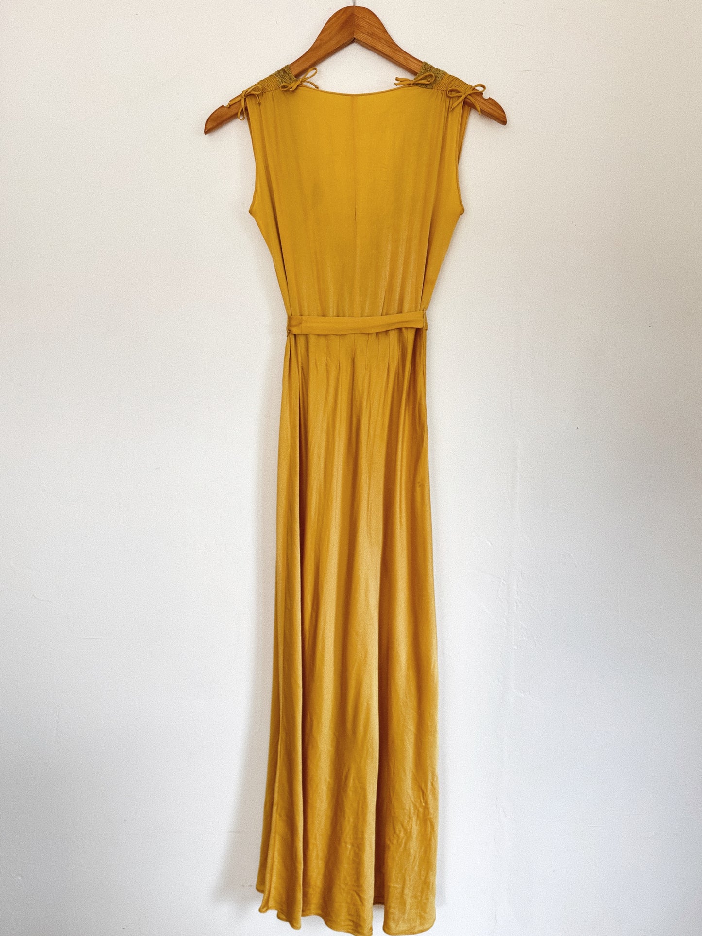 1930s Golden Saffron Silk Clover Embroidered Slip Dress- S-S/M