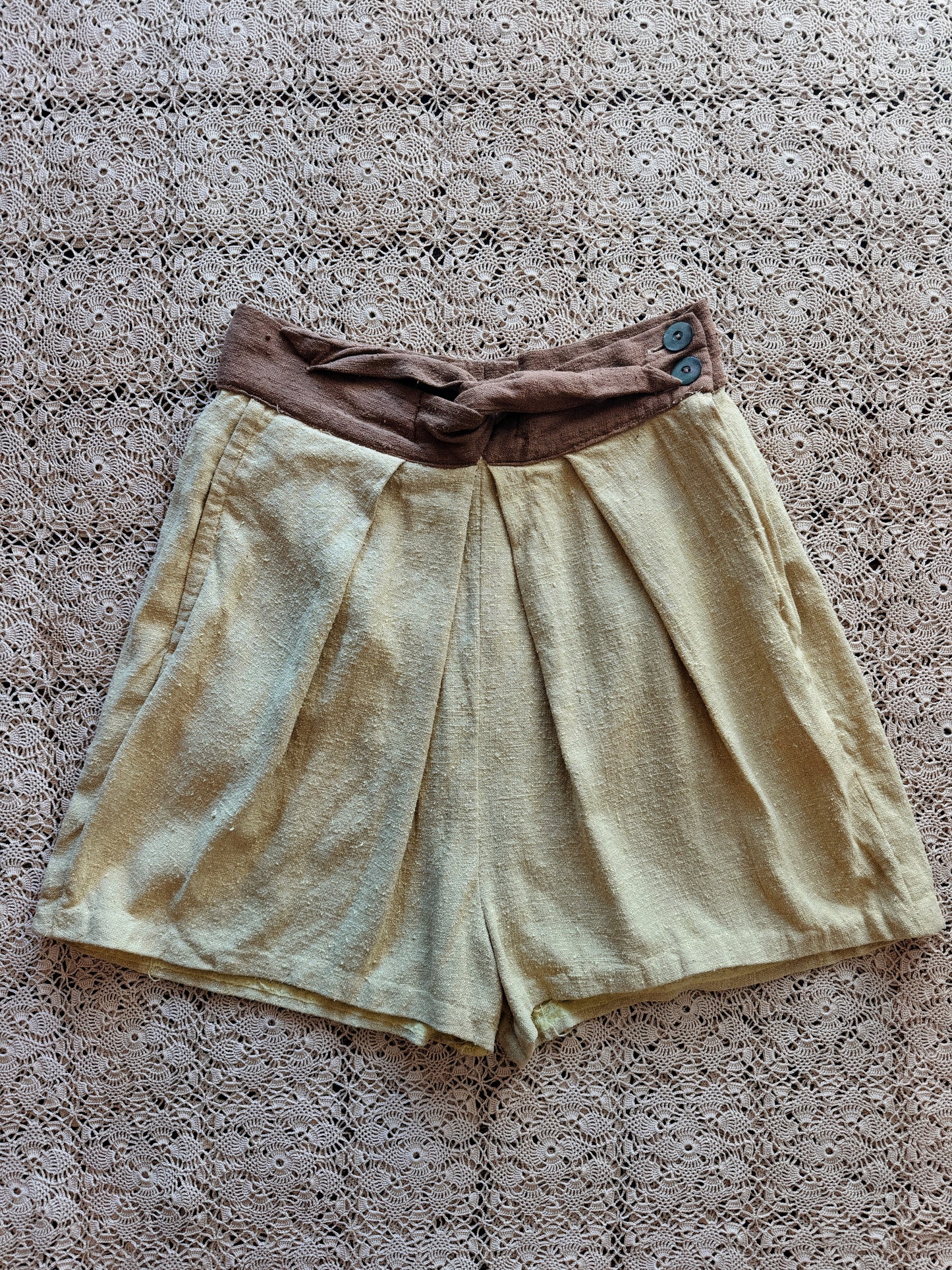 1940s/50s Chocolate + Pistachio Slub Linen Play Set- S-S/M
