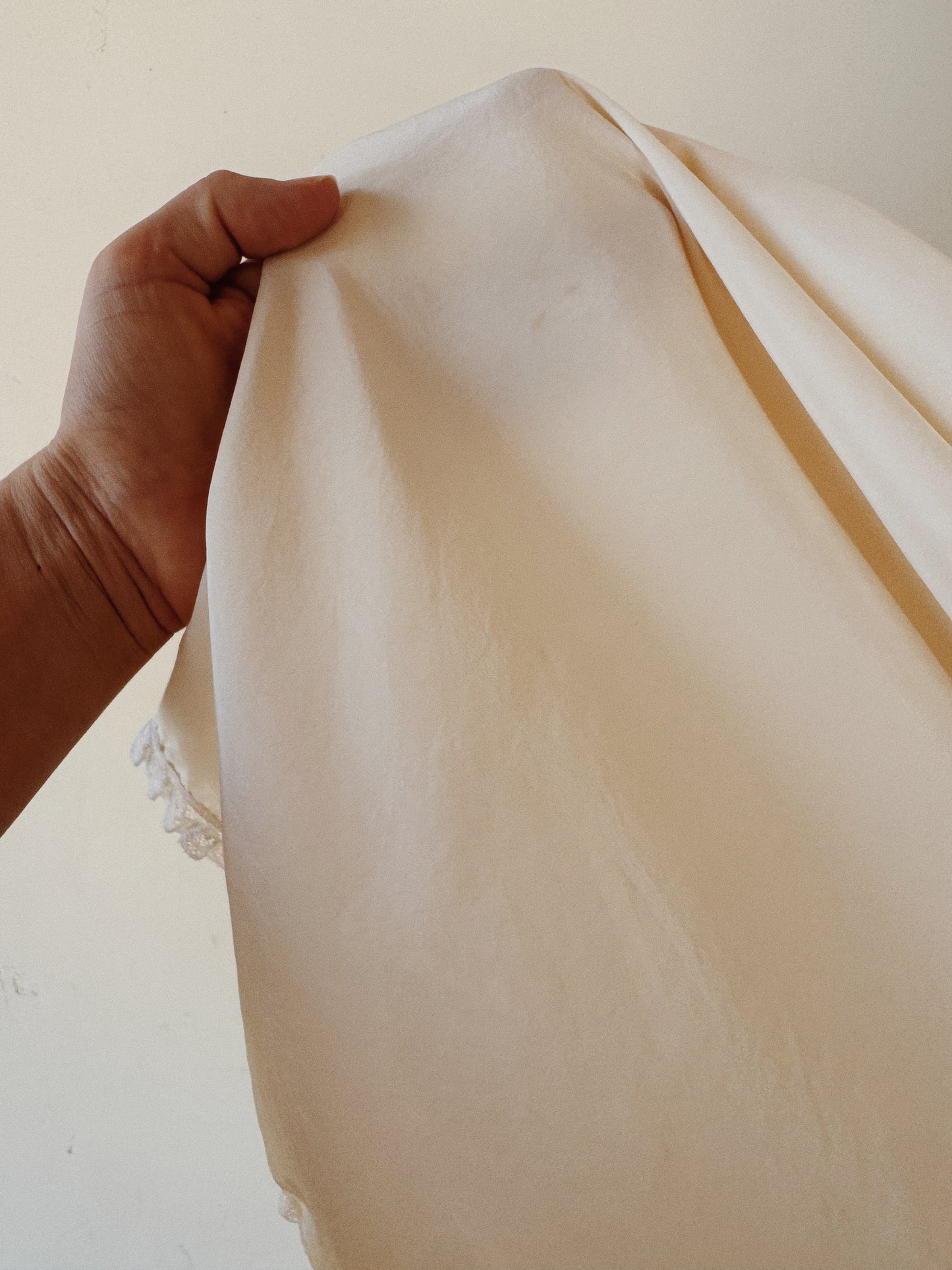 1940s Ivory Silk + Lace Slip Dress w/ Pale Blue Satin Ribbon- XS-S