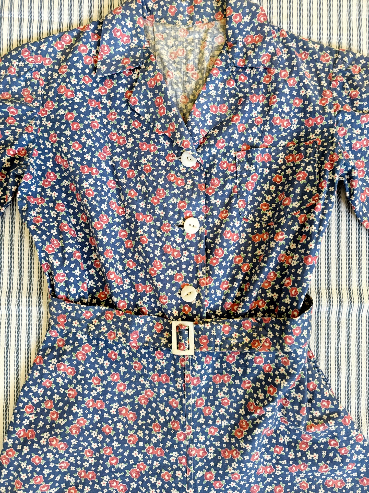 1940s Floral Cotton Playsuit w/ Original Belt- S