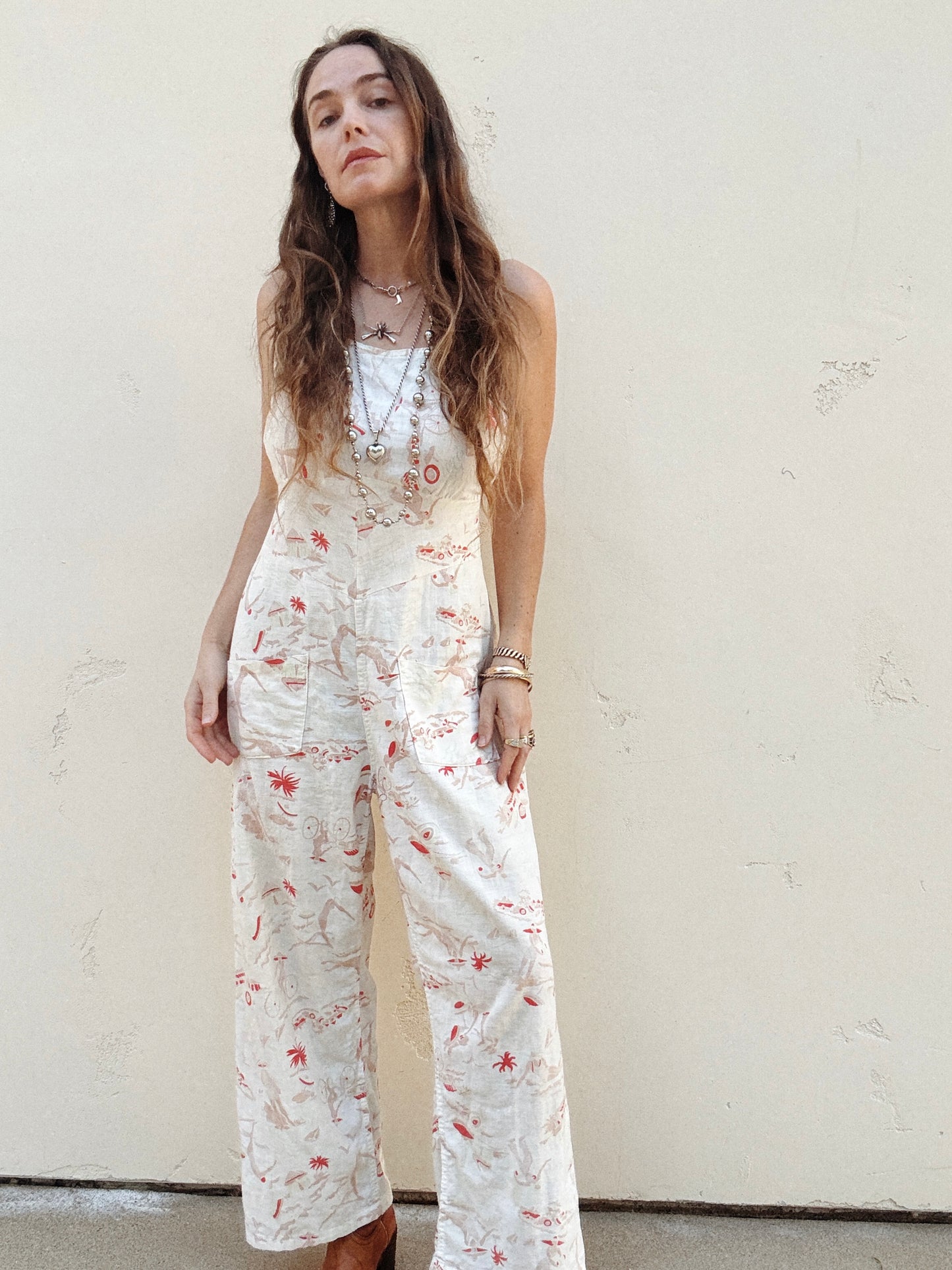 1930s Novelty Summertime Print Beach Pajama Jumpsuit- M