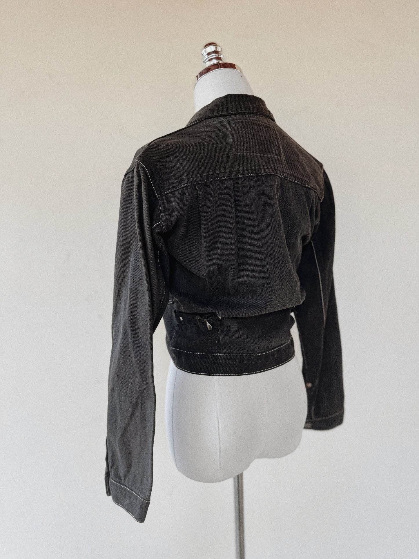 1950s Black Cropped Denim Blue Bell Hopalong Cassidy Selvedge Jacket- S