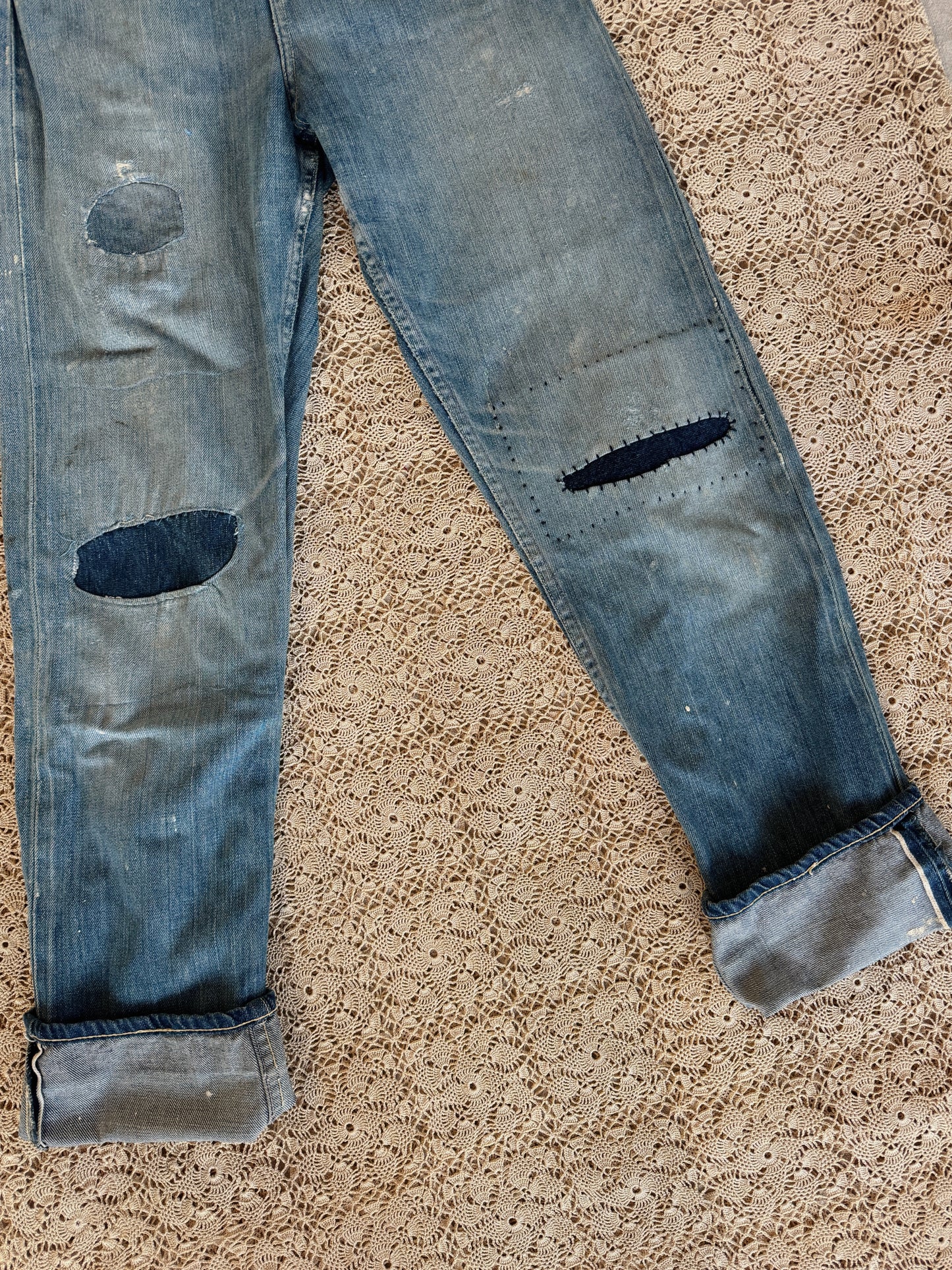 1950s Distressed + Repaired Riveted Selvedge Foremost Denim Side Zips- S