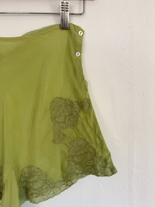 1930s Absinthe Silk + Lace Tap Shorts- S-S/M