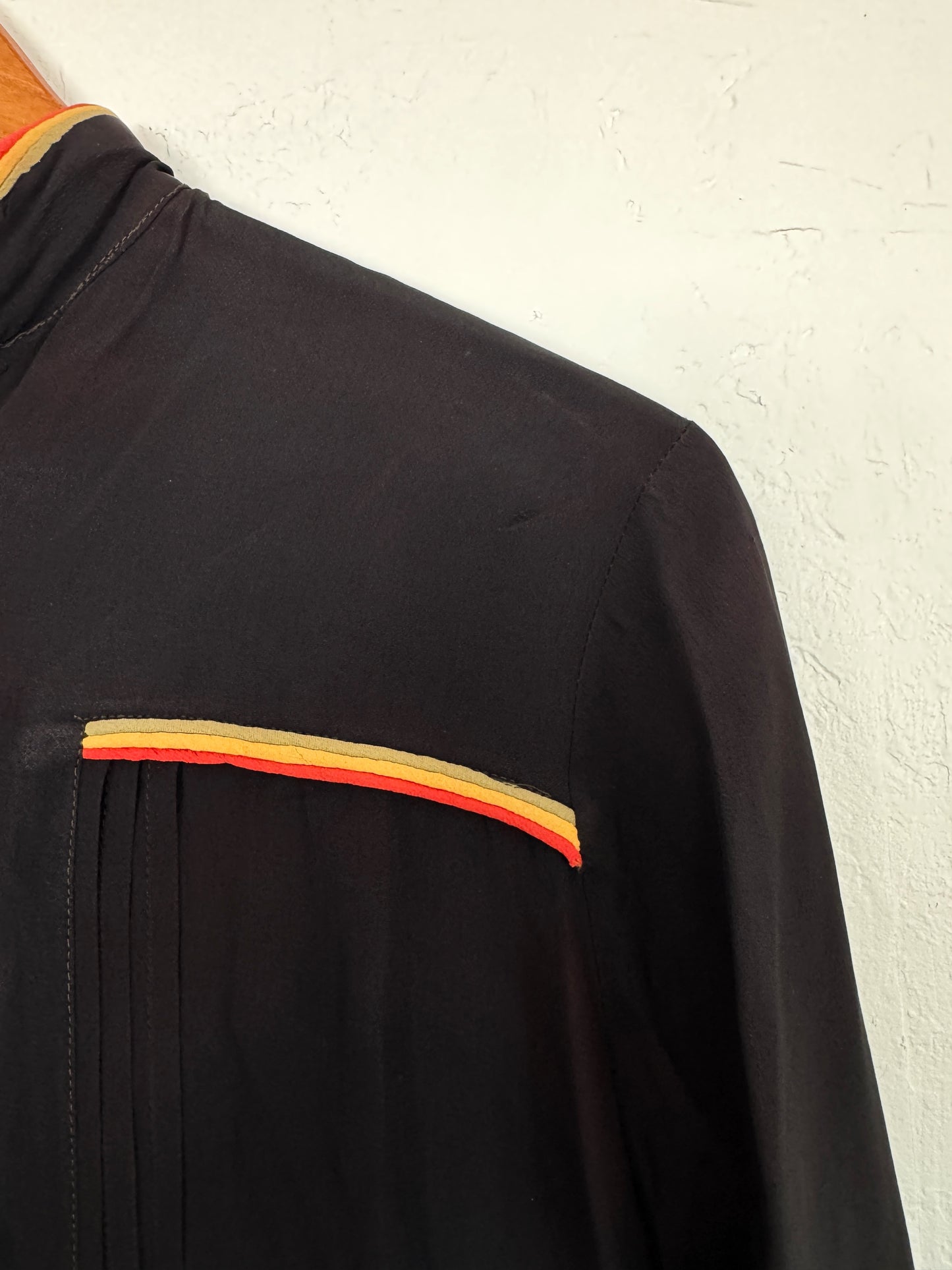 1930s Bakelite Button Silk Crepe Blouse w/ Corded Trim- S/M