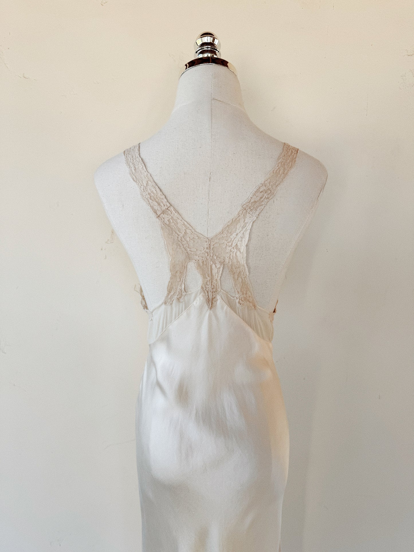 1930s Ivory Silk + Lace Tri Strap Slip Dress- XS/S
