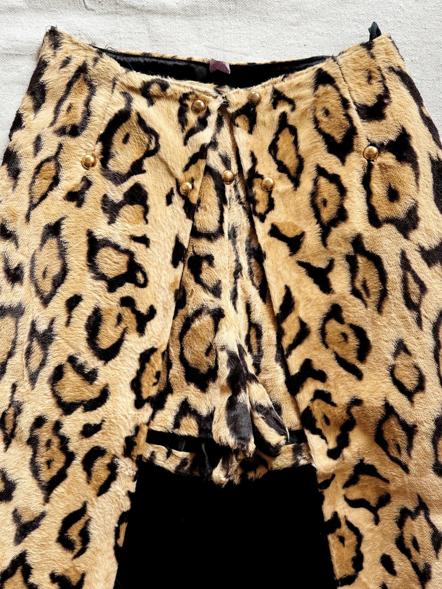 1950s Rare Leopard Faux Fur Short Ensemble w/ Brass Studs- S-S/M