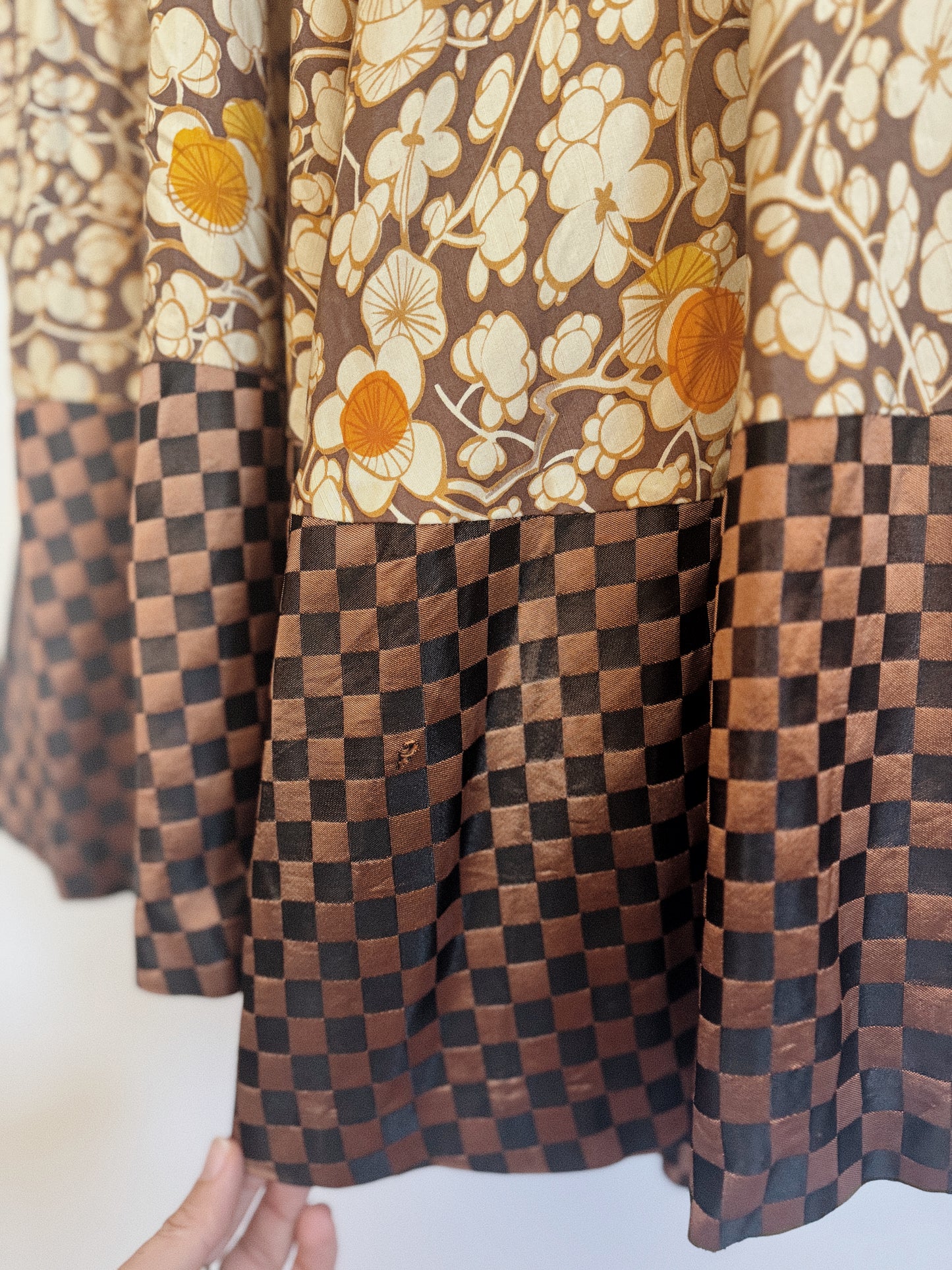 1970s Bill Gibb Archival Floral Silk + Suede Fringe Magpie Dress- S