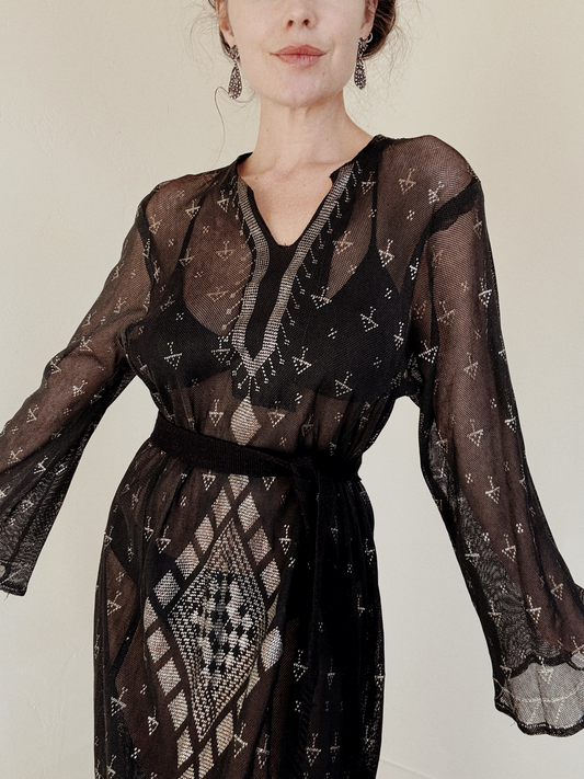 1970s Egyptian Assuit Black Kaftan- M/L