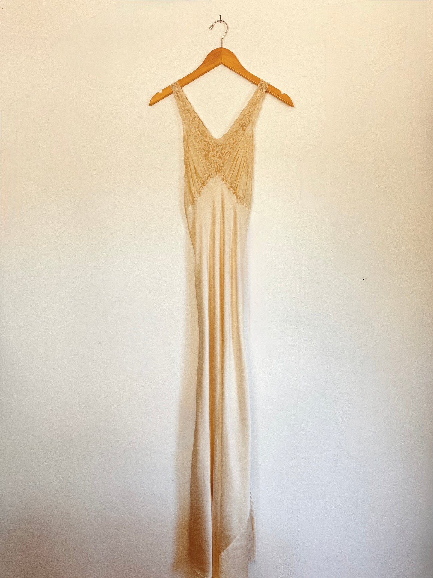 1930s Ivory Silk + Lace Tri Strap Slip Dress- XS/S