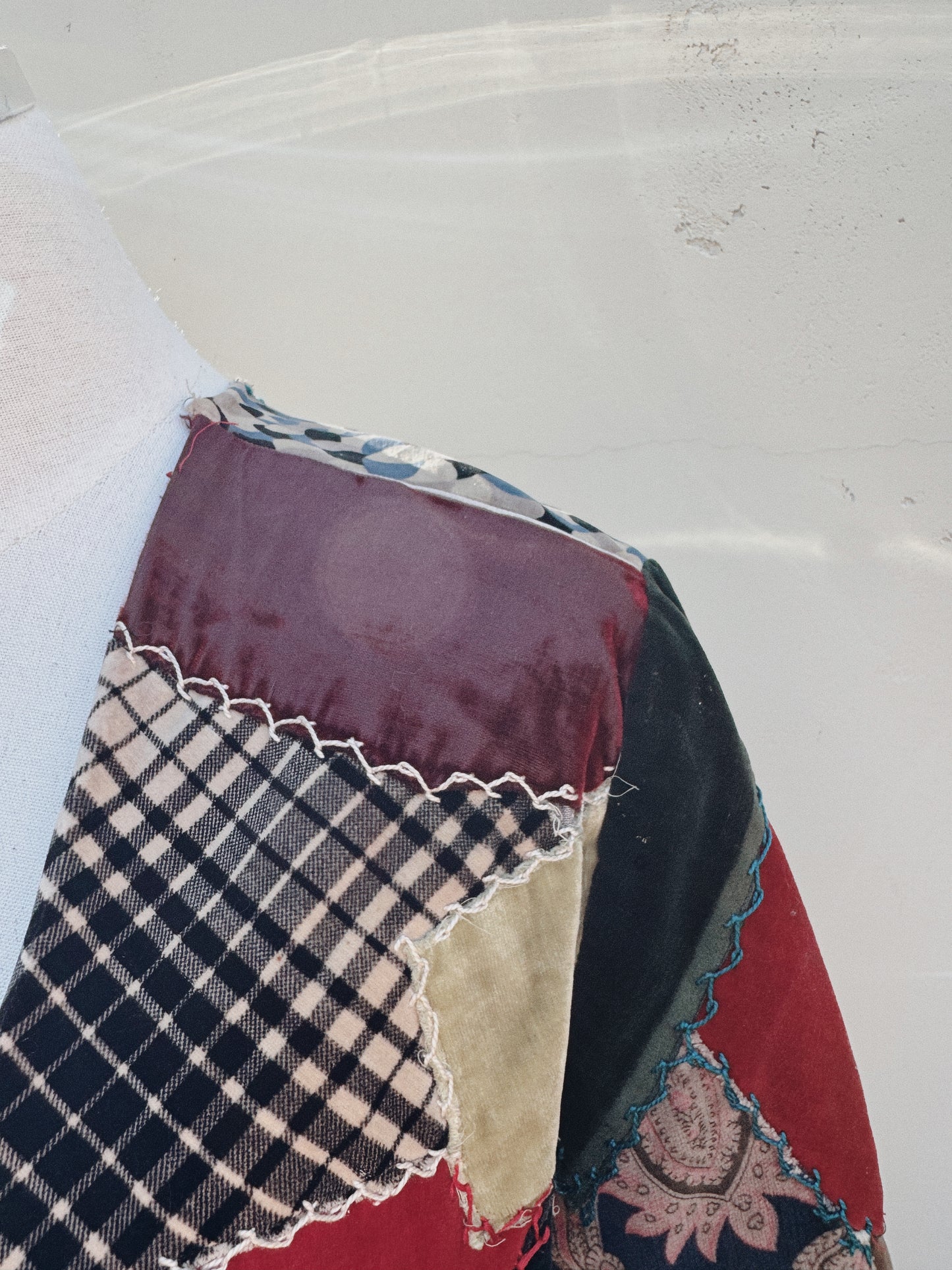 1930s/40s Velvet Crazy Quilt Patched Duster Coat