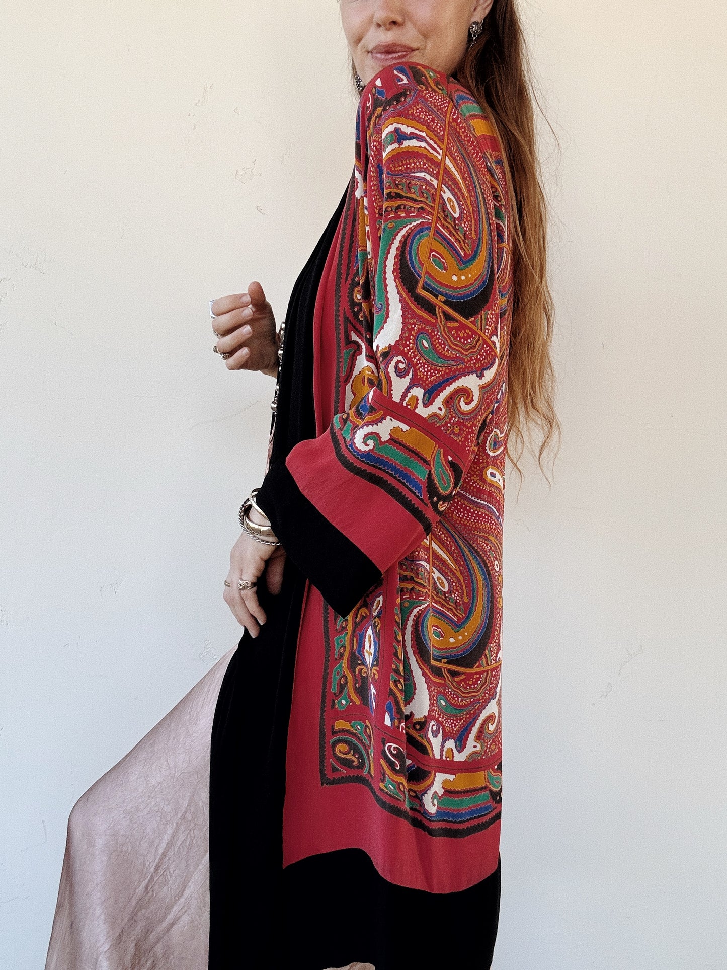 1920s Avant Garde Paisley Silk Crepe Duster Robe- S-L