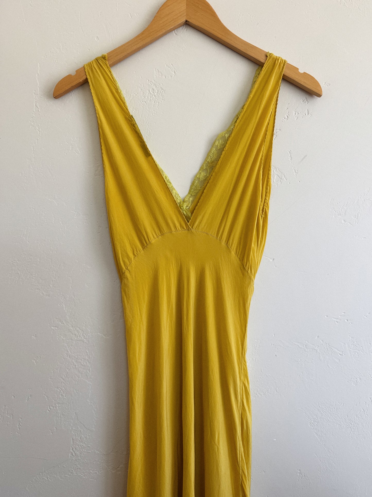 1930s/40s Marigold Silk Embroidered Slip Dress- S