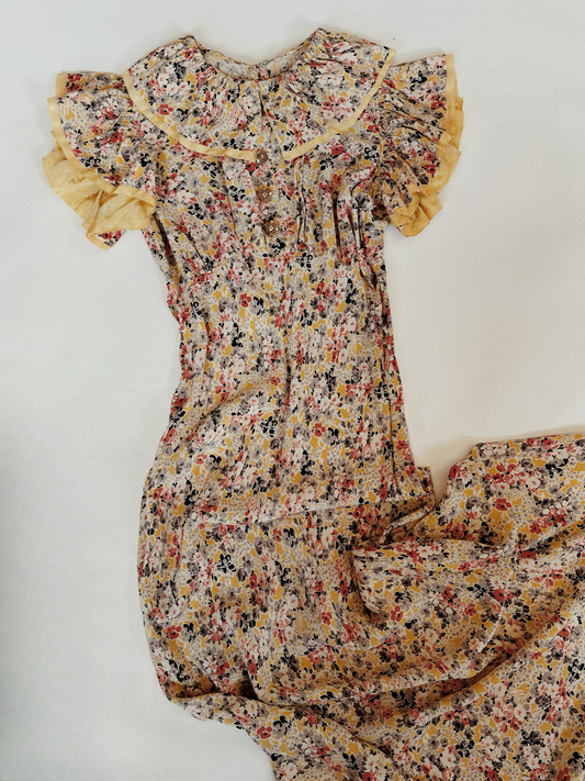 1930s Spring Floral Cold Rayon Maxi Dress w/ Flutter Sleeves- XS/S
