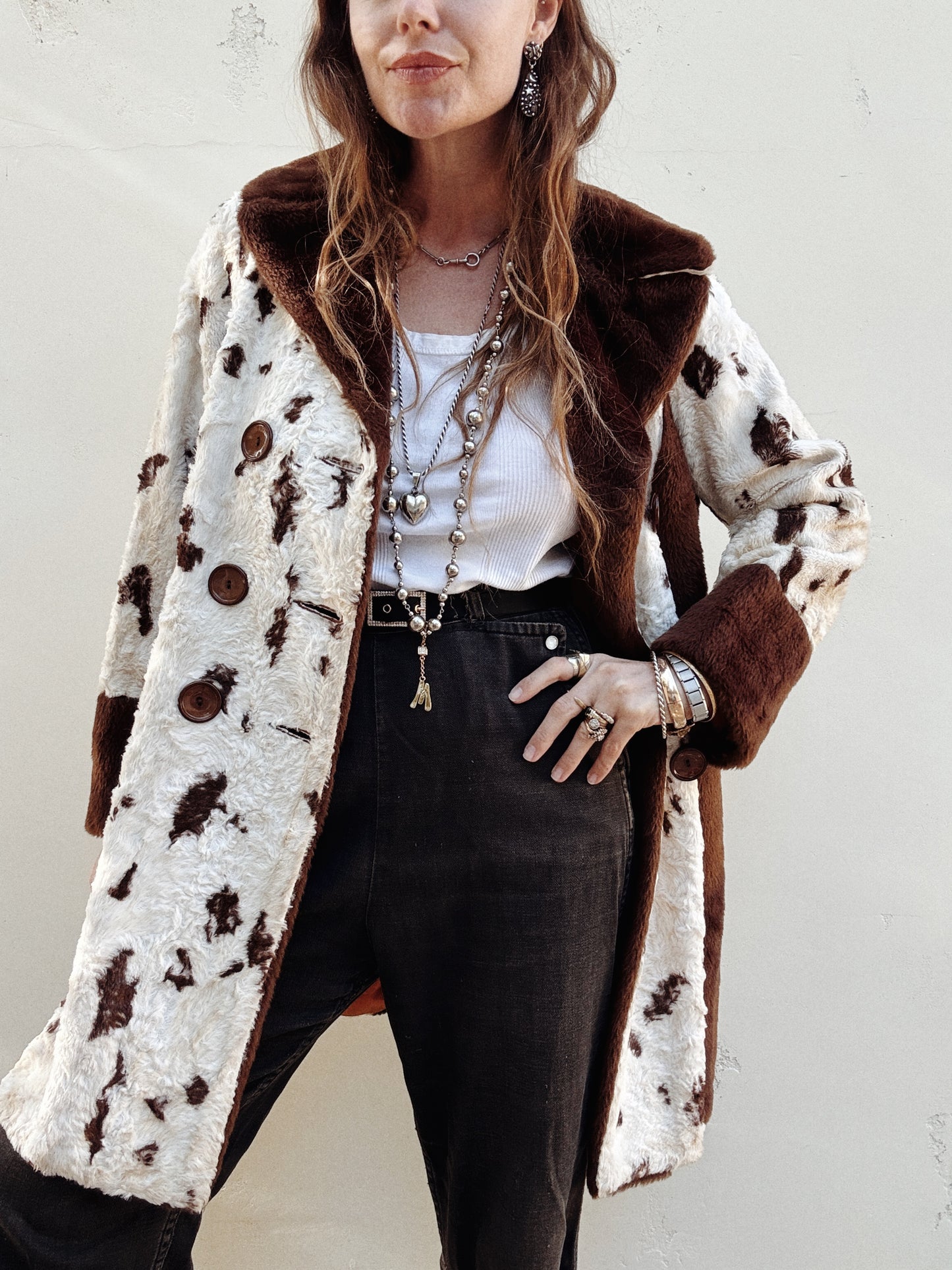 1960s Cowhide Faux Fur Coat- S-M