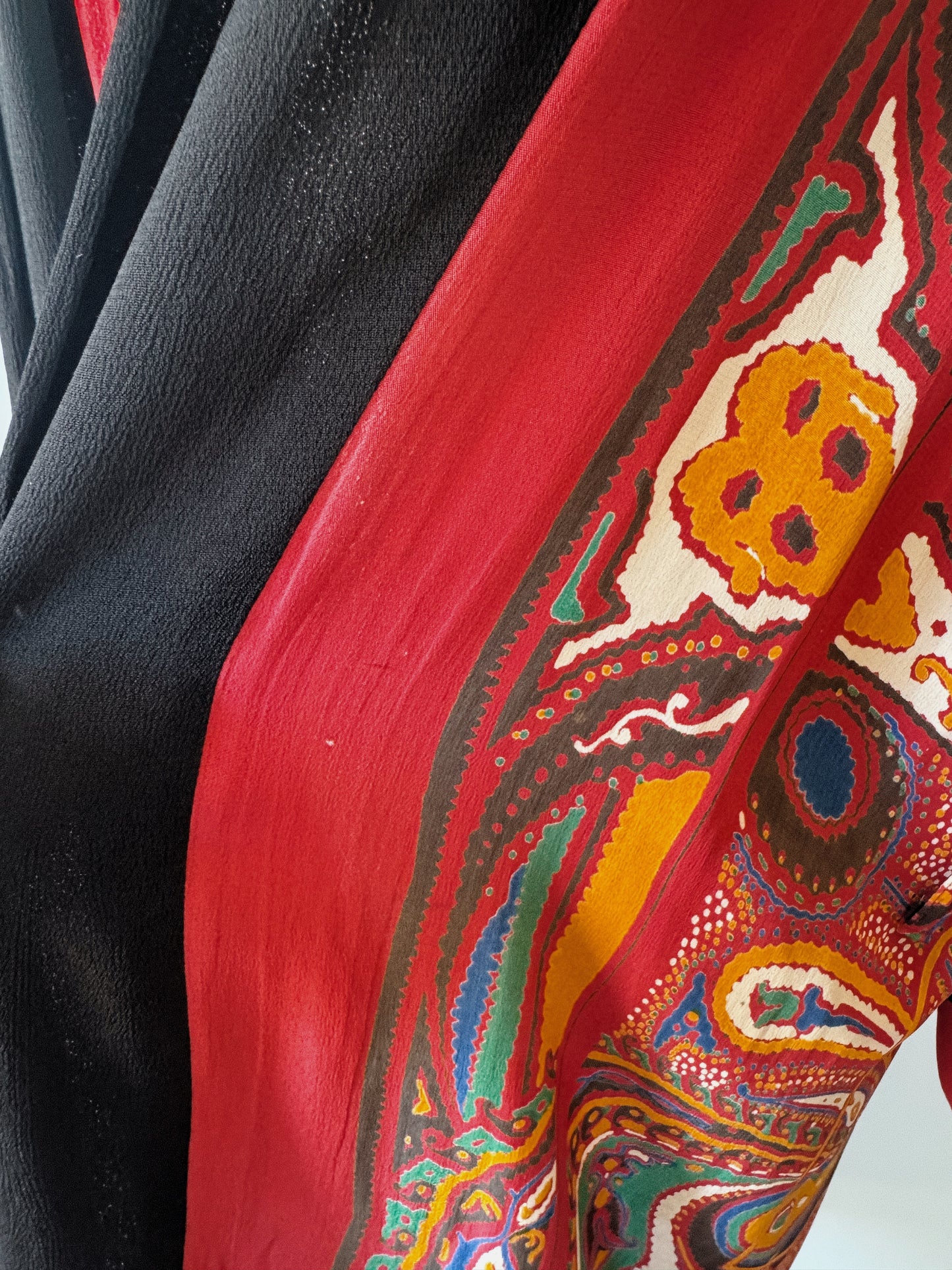 1920s Avant Garde Paisley Silk Crepe Duster Robe- S-L